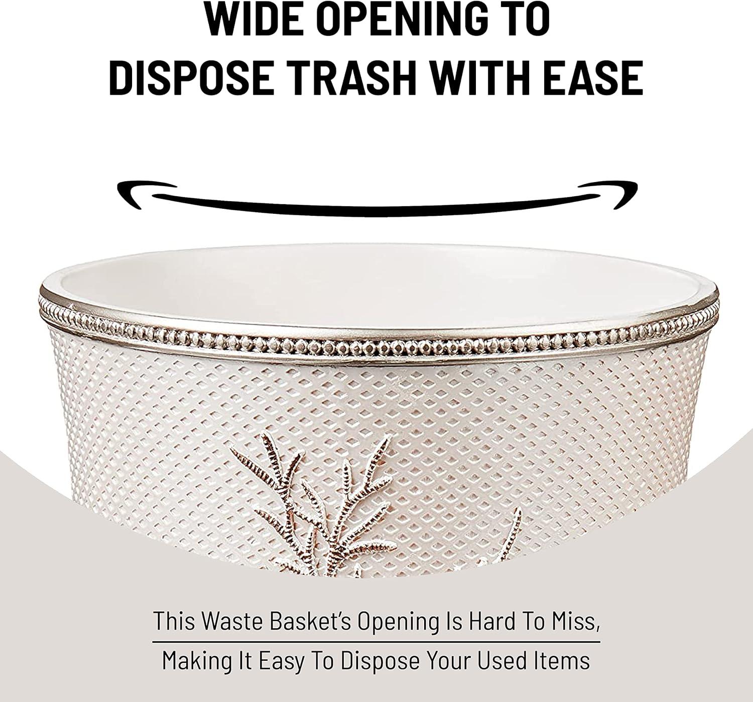 Beige Floral Embossed Resin Bathroom Waste Basket