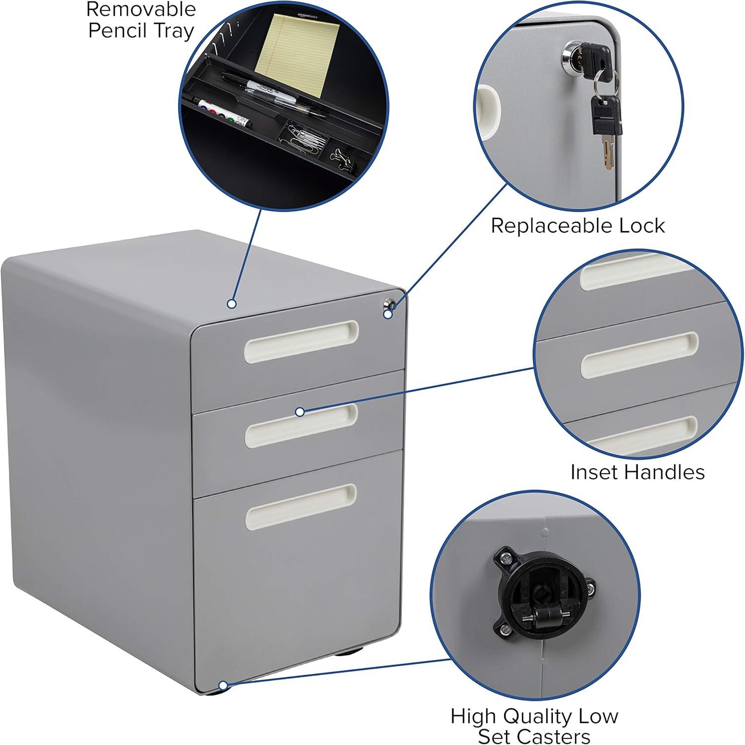 Flash Furniture Ergonomic 3-Drawer Mobile Locking Filing Cabinet with Anti-Tilt Mechanism and Hanging Drawer for Legal & Letter Files