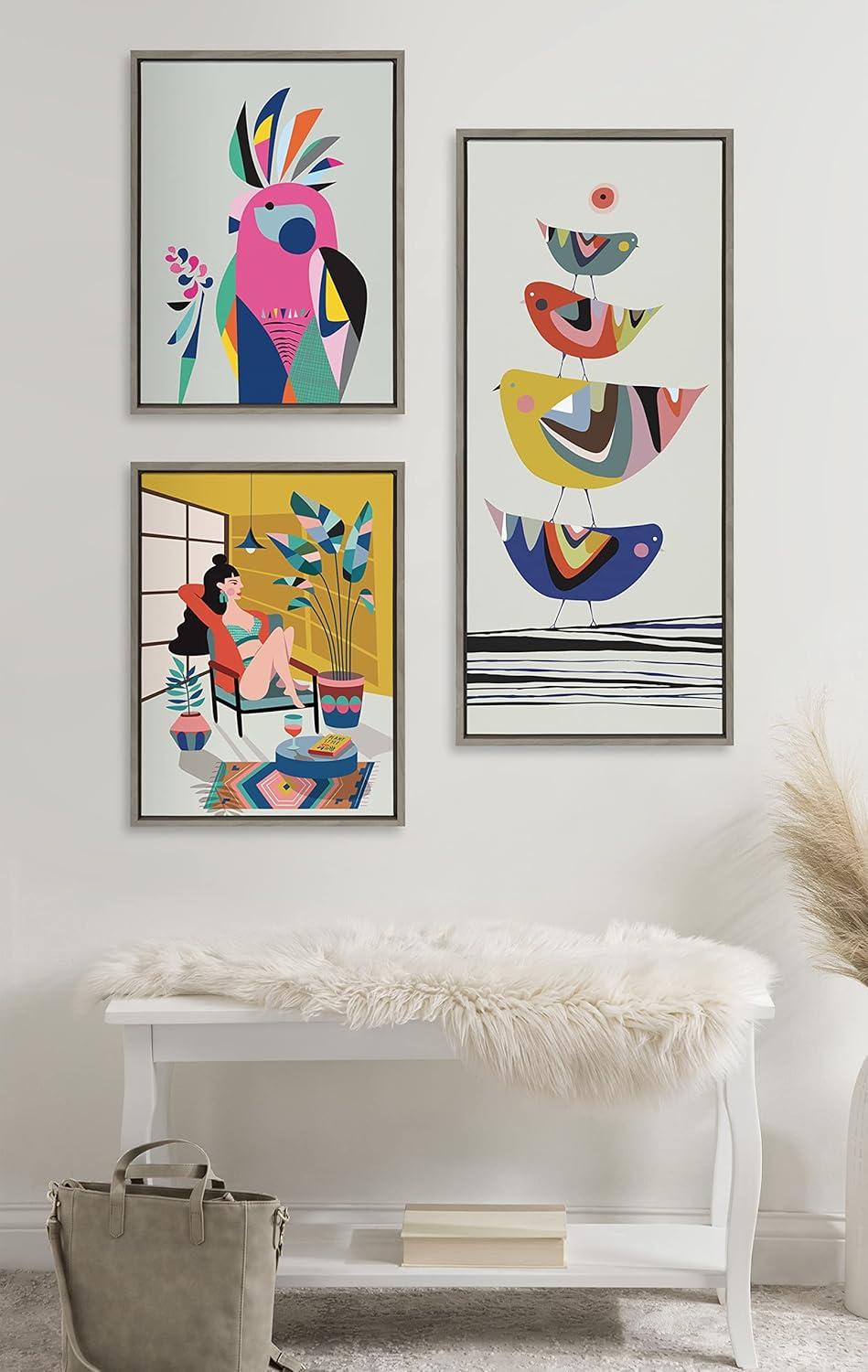 Kate and Laurel Sylvie The Family Tree Framed Canvas by Rachel Lee of My Dream Wall, 18x40, Gray