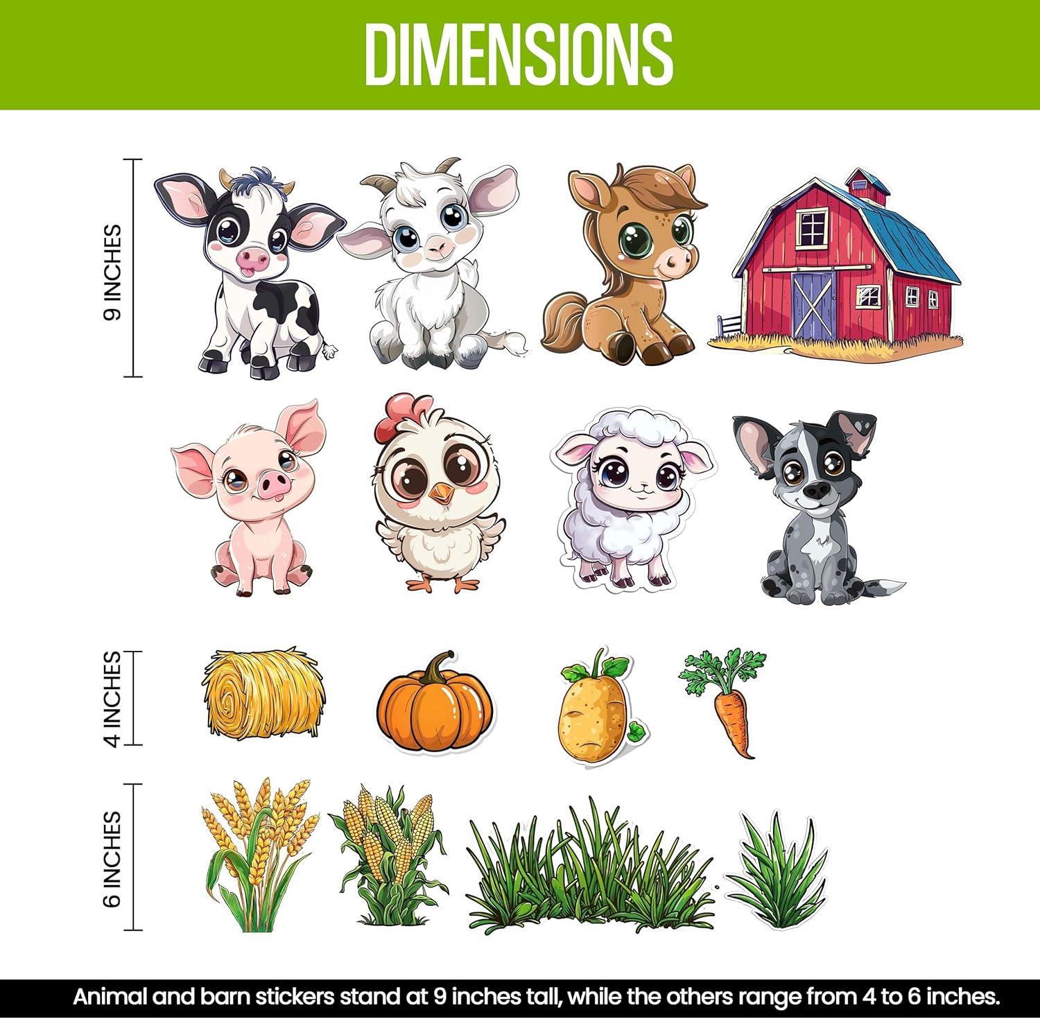 Farm Animal Stickers for Walls - Hi-Res Vinyl Animal Wall Decals for Nursery & Classroom - Animal Stickers for Kids Room Wall Decor - Easy Application Adhesive Decals