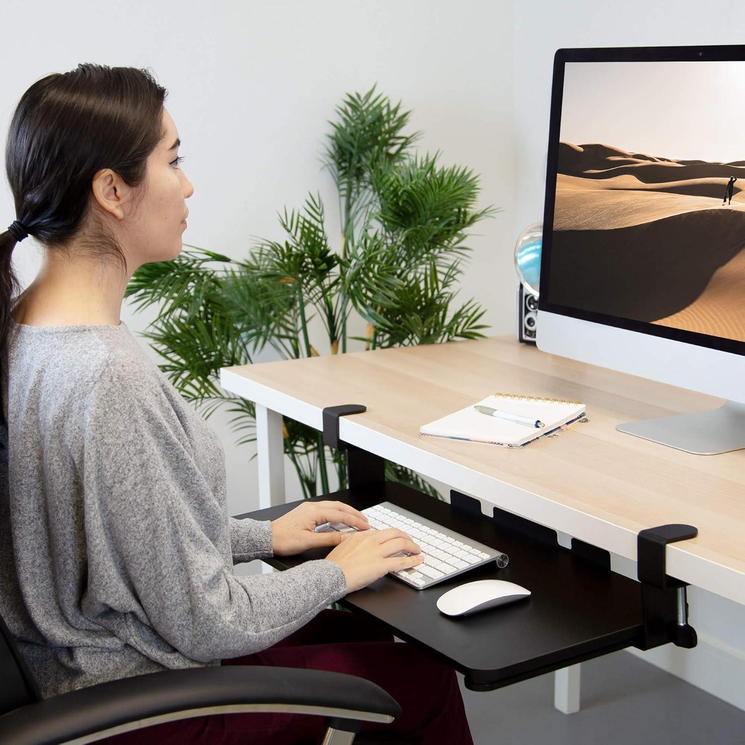 Mount-It! Clamp Keyboard Tray | Sliding Under Desk Keyboard &  Mouse Platform | Retractable Undermount Drawer | No Screws or Scratches to Assemble