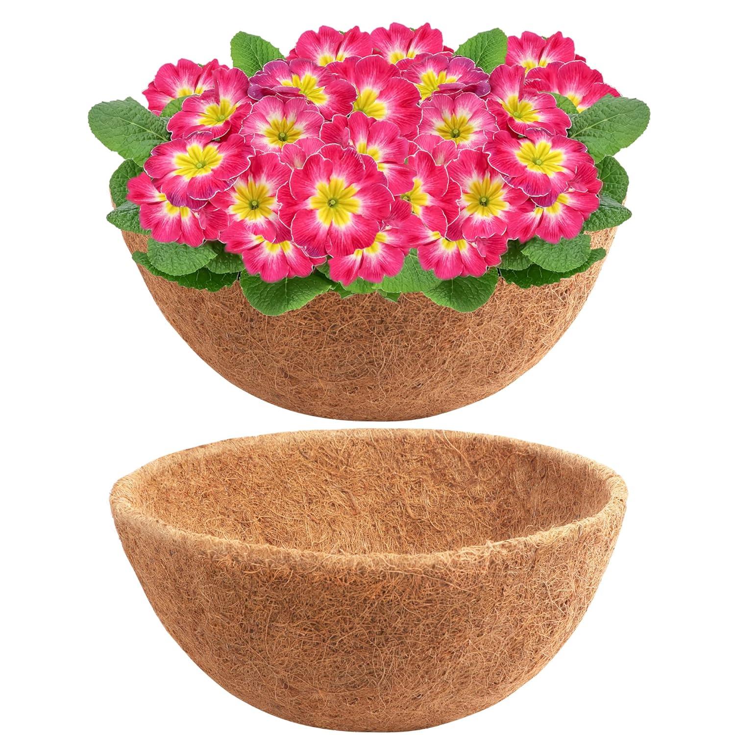 4 PCS Round Flower Pot Coconut Basket,Casewin Hanging Basket Coco Liner Natural Coconut Planter Basket Liner for Hanging Baskets at Indoor Outdoor Garden Porch Balcony (14 Inch)