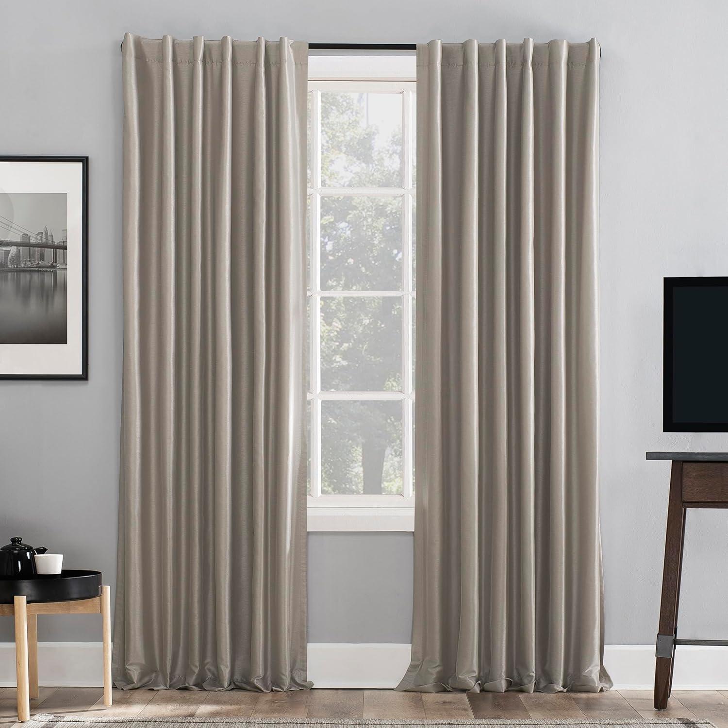 Faux Dupioni Silk Thermal Extreme 100% Blackout Back Tab Curtain Panel