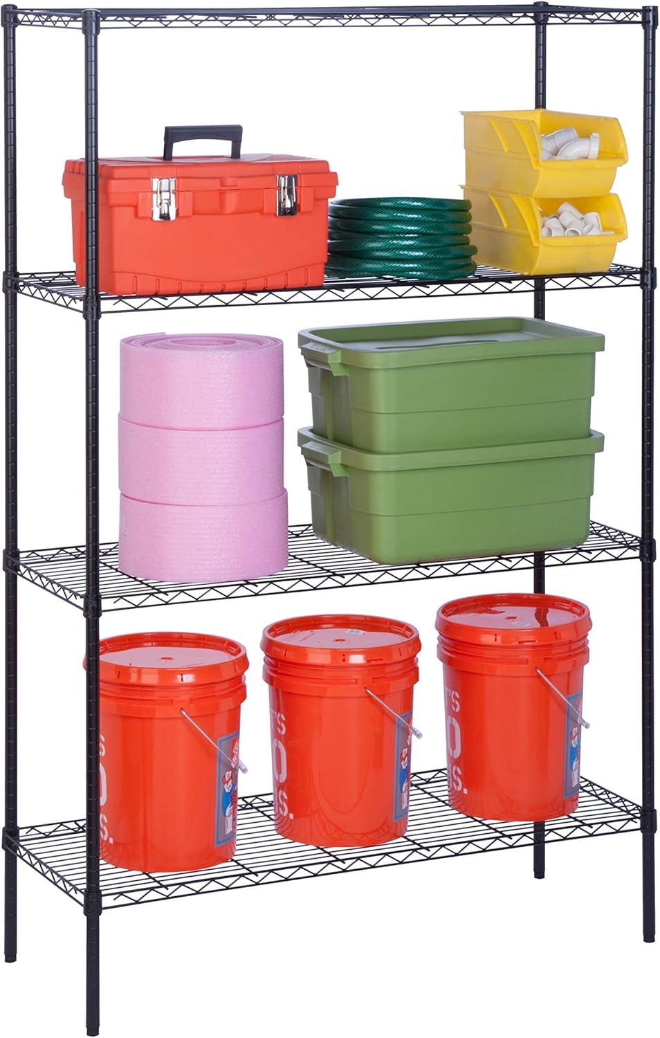 Honey-Can-Do 4 Tier Shelving Unit Black: Steel Wire Shelving, Adjustable Commercial Storage, 350 lb Capacity, 72" Height