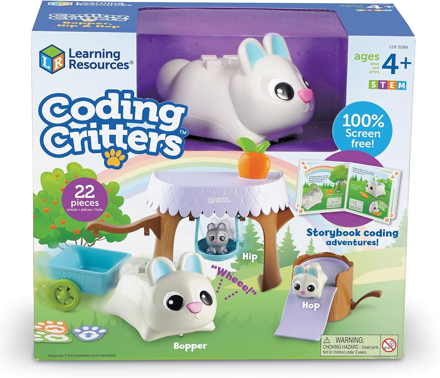 Learning Resources Coding Critters Bopper, Hip & Hop, Screen-Free Early Coding Toy For Kids, 22 Pieces, Ages 4+