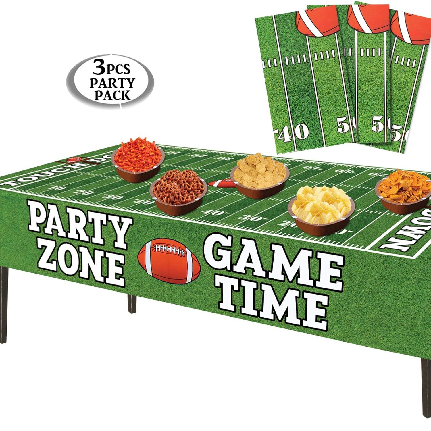 AnapoliZ Football Tablecloth Plastic | 3 Pcs Party Pack (54' Inch Wide x 72' Inch Long) | Rectangular Game Day Table Cover | Football Party Touchdown Tablecloth | Tailgate Table Cover