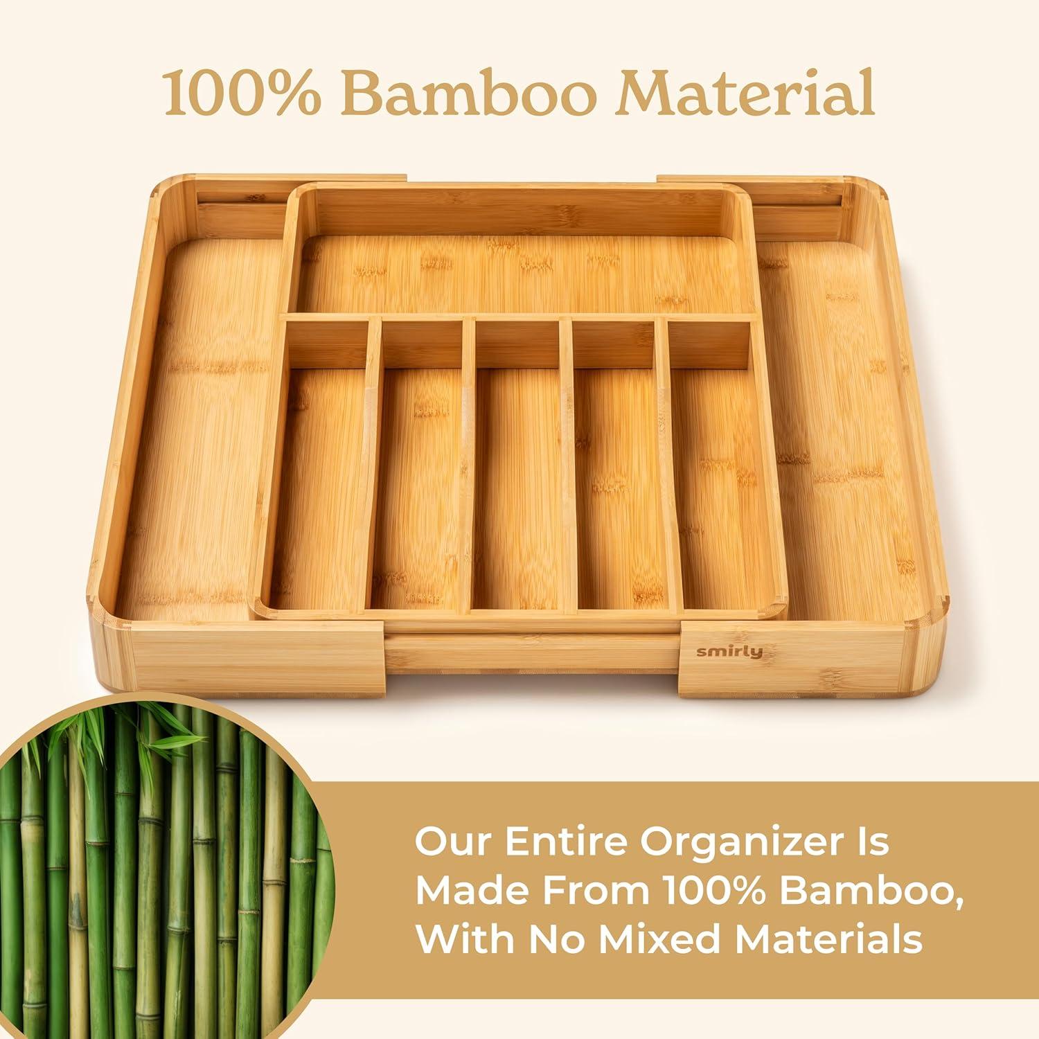 SMIRLY 8-Slot Bamboo Kitchen Drawer Organizer Expandable Utensil Tray for Drawers