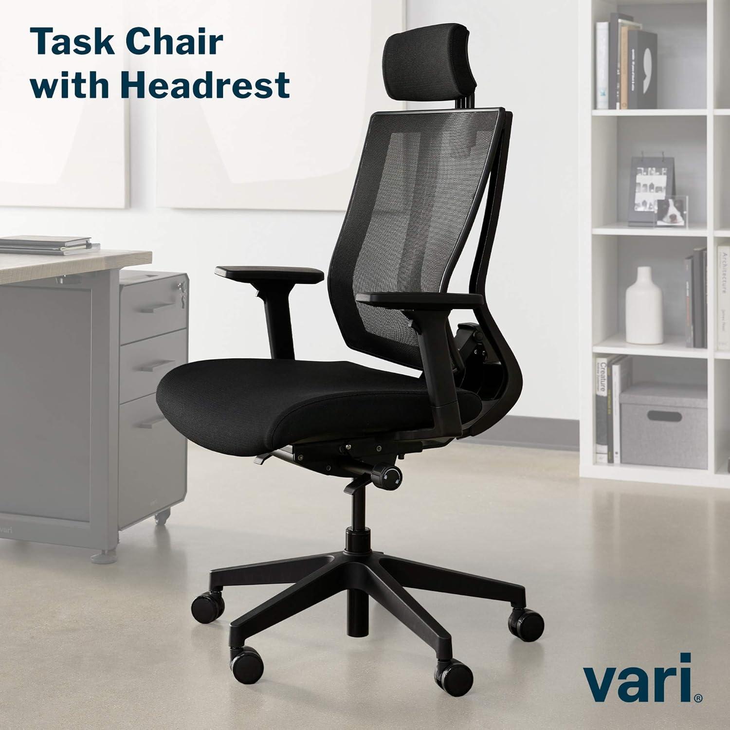 Vari Task Chair- Varidesk Comfortable Ergonomic Office Chair with Mesh, Armrests and Rolling Casters - Easy Assembly, 300lb Capacity - Lumbar and Back Support - Home Office Chair- Black