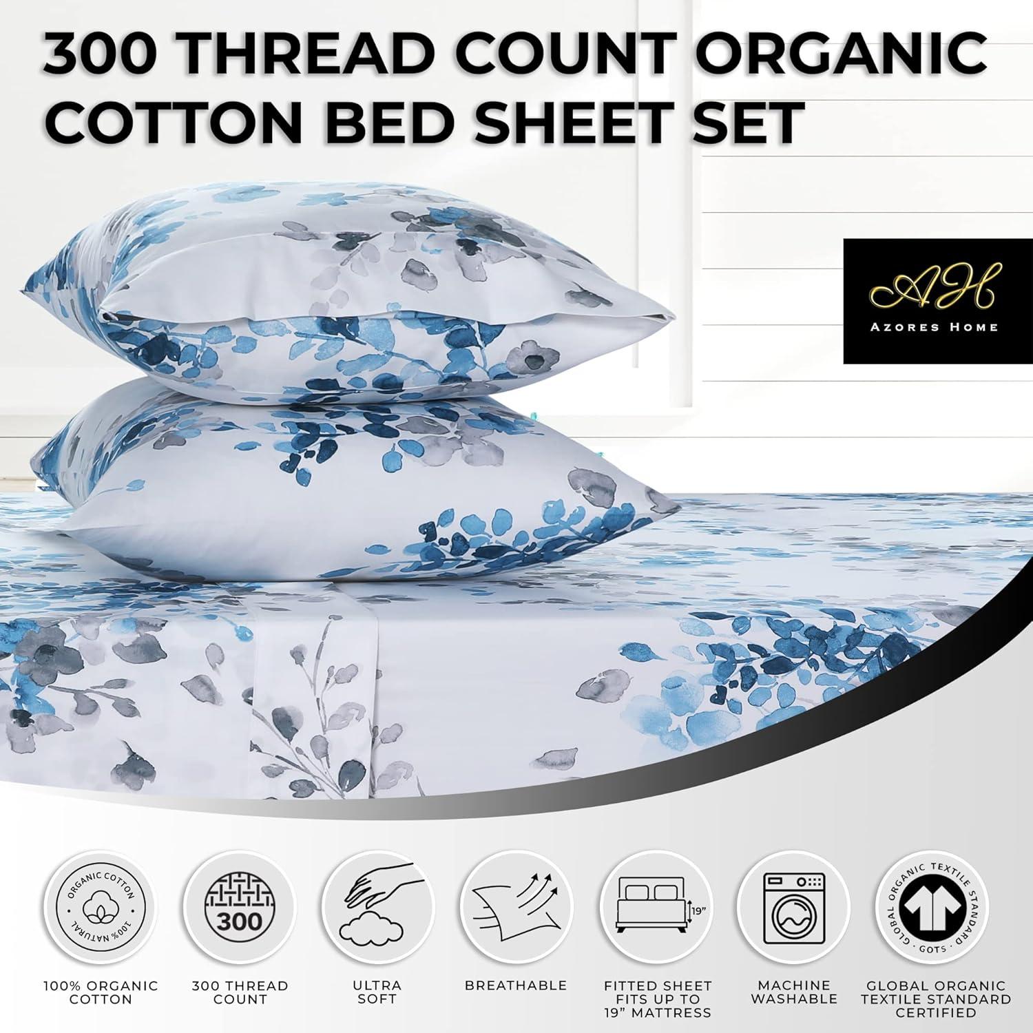 Full 300 Thread Count Organic Cotton Deep Pocket Printed Sheet Set Isabella Gray - Azores Home