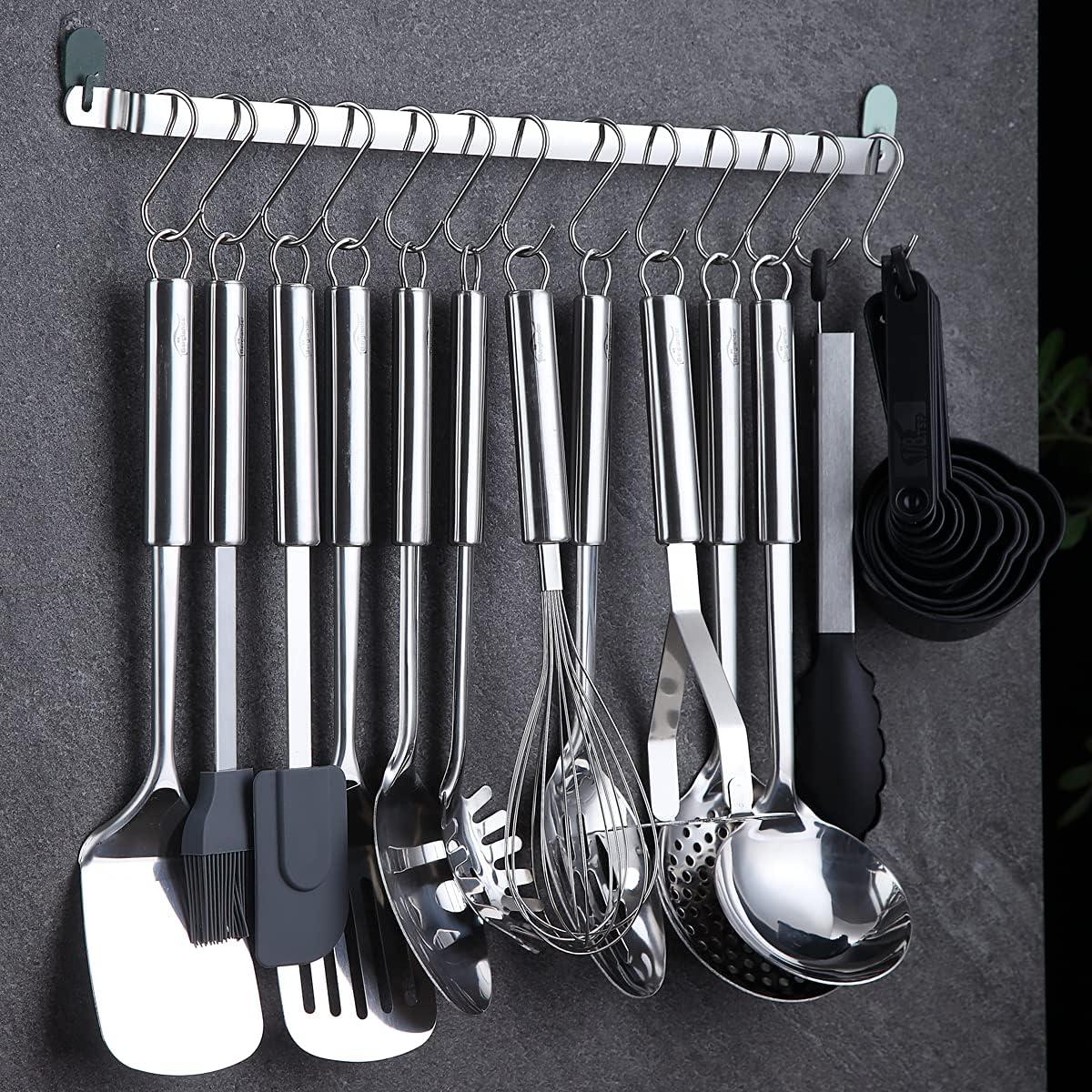 38-Piece Stainless Steel Kitchen Utensil Set with Holder and Hooks