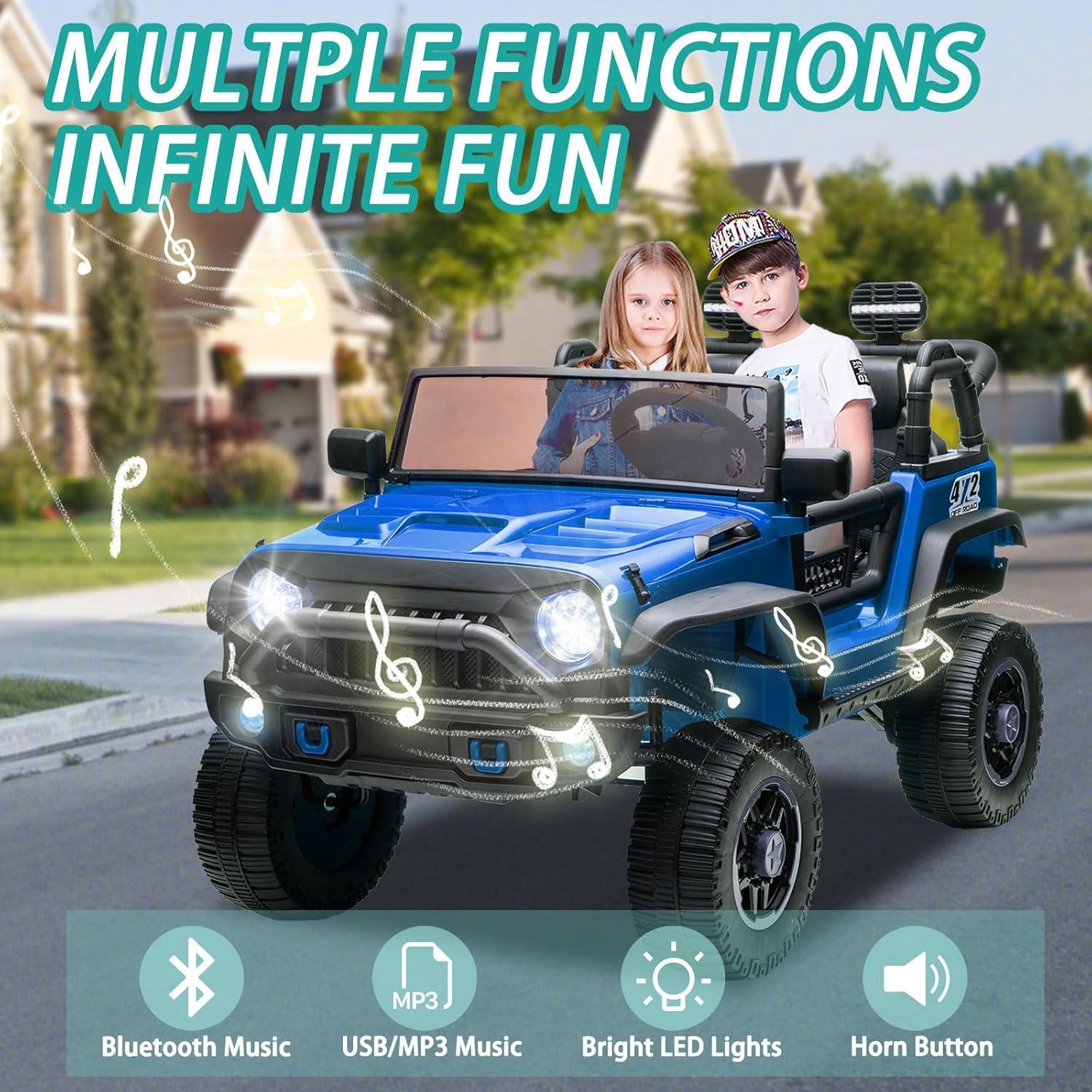 Ancheer 24V Real 2 Seater Ride On Toys Electric SUV Jeep Car With Remote Control,2WD/4WD Switchable, 4X100W Motor, Bluetooth, Music, USB, Lights