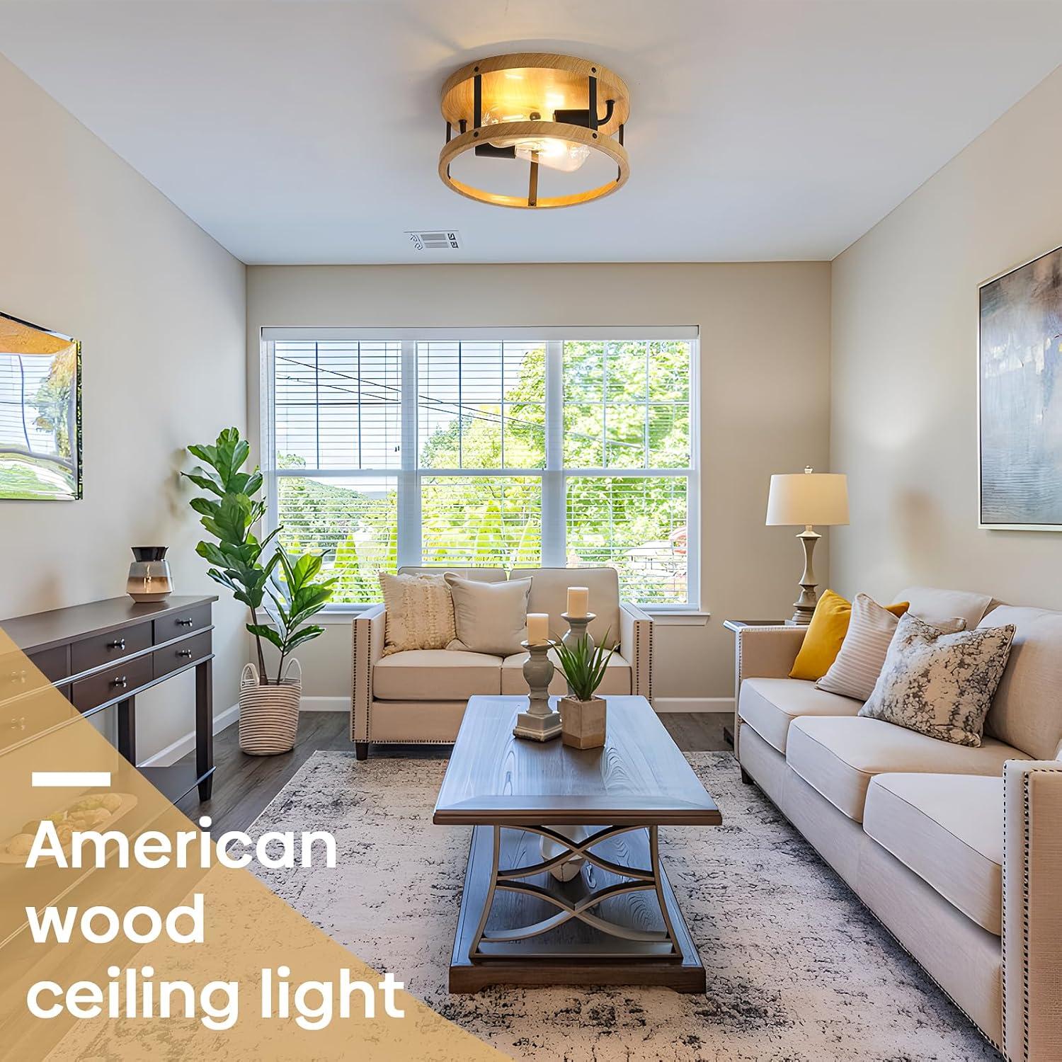 2-Light Industrial Flush Mount Ceiling Light Fixture,Black Farmhouse Ceiling Light Fixture,Modern Flush Mount Light Fixture for Kitchen Bedroom Living Room Hallway 2 Pack