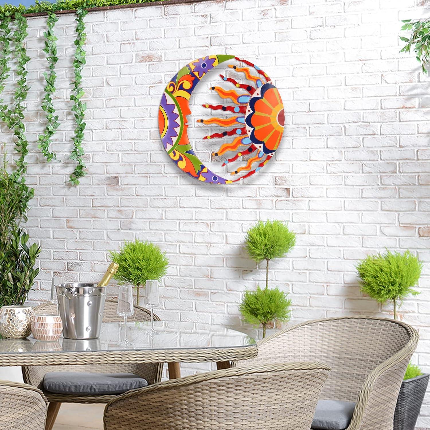 SUNNYPARK Metal Sun and Moon Wall Art Decor, 16" Colorful Handcrafted Mexican Talavera celestial Wall Sculptures Hanging for Indoor Outdoor Living Room, Garden, Patio C40