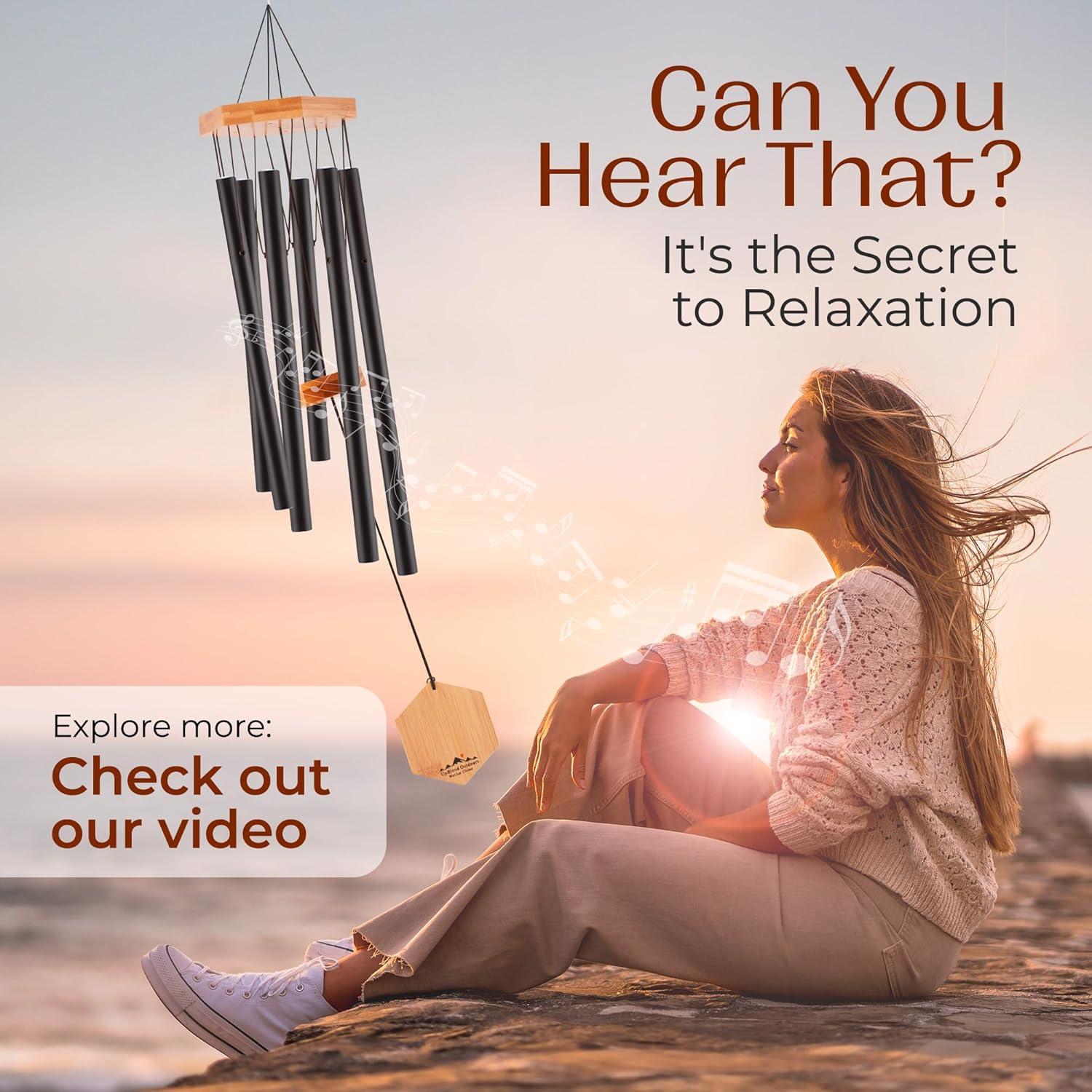 UpBlend Outdoors Wind Chimes for Outside, Gift for Mom, Deep Tone, Sympathy Gifts for Loss of Loved One, Patio Decoration, Memorial Windchimes, 29" Black