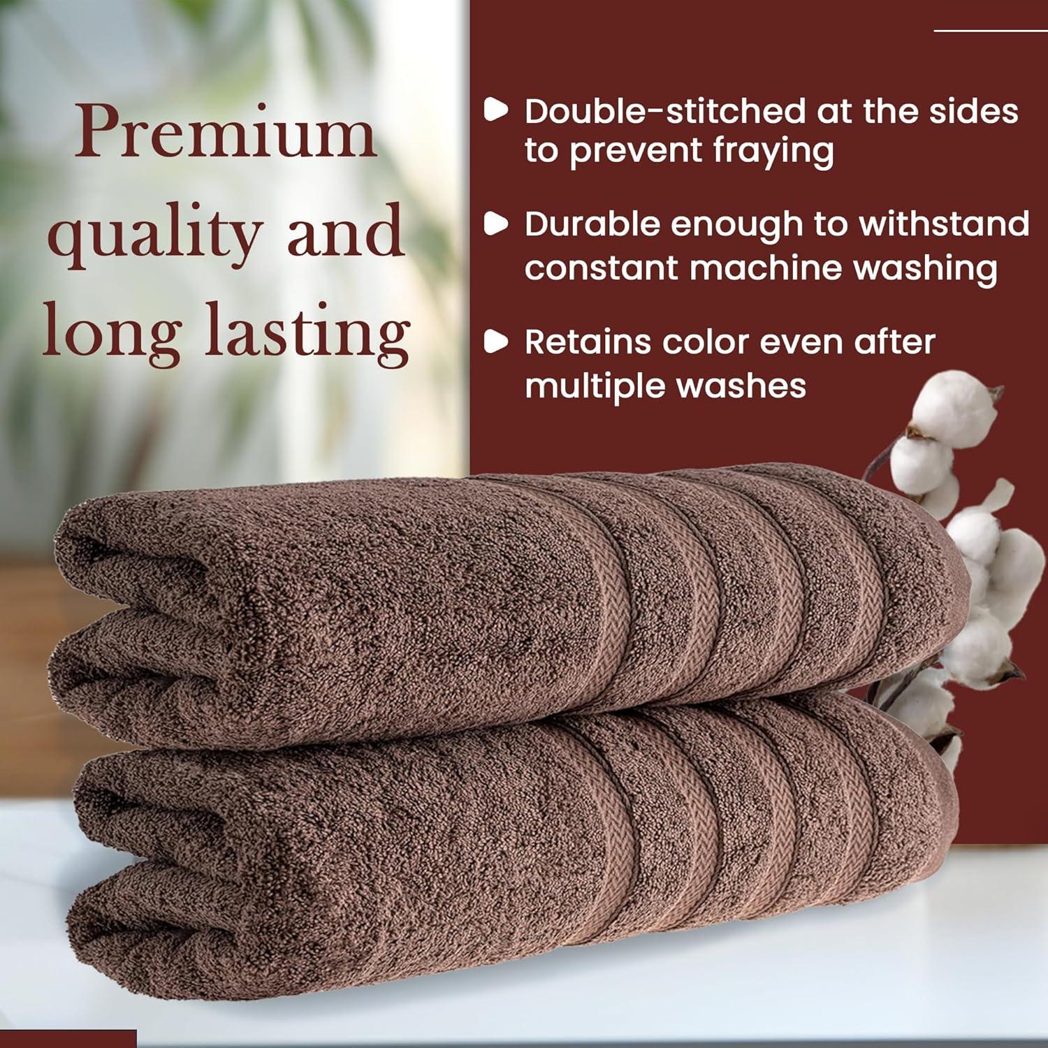 HALLEY Turkish Bath Towels Set - 2 Pack Bathroom Set, Ultra Soft, Machine Washable, Highly Absorbent, 100% Cotton - Luxury Spa Quality - Brown