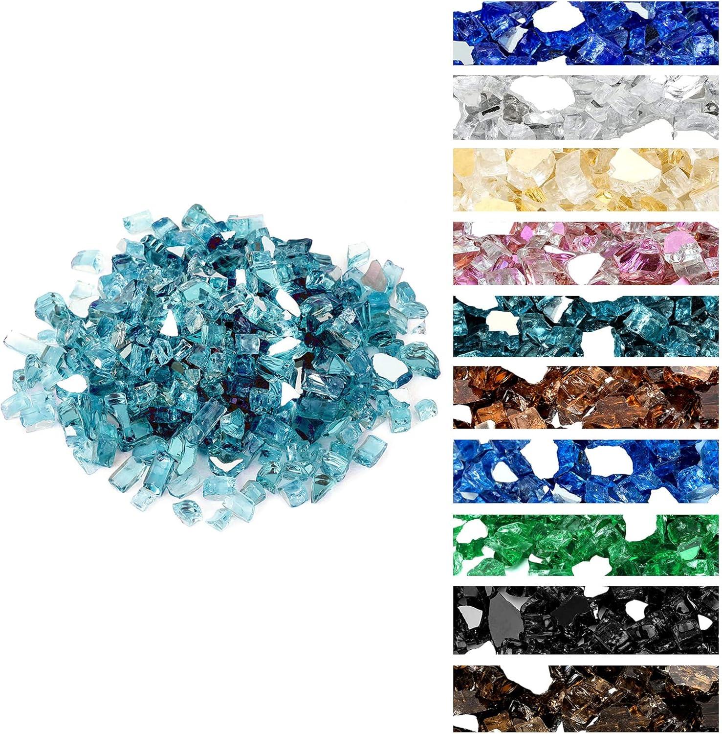 Only Fire 1/4" Aqua Blue Reflective Fire Glass Rocks, 10 lb, Decorate your garden, backyard, fish tank