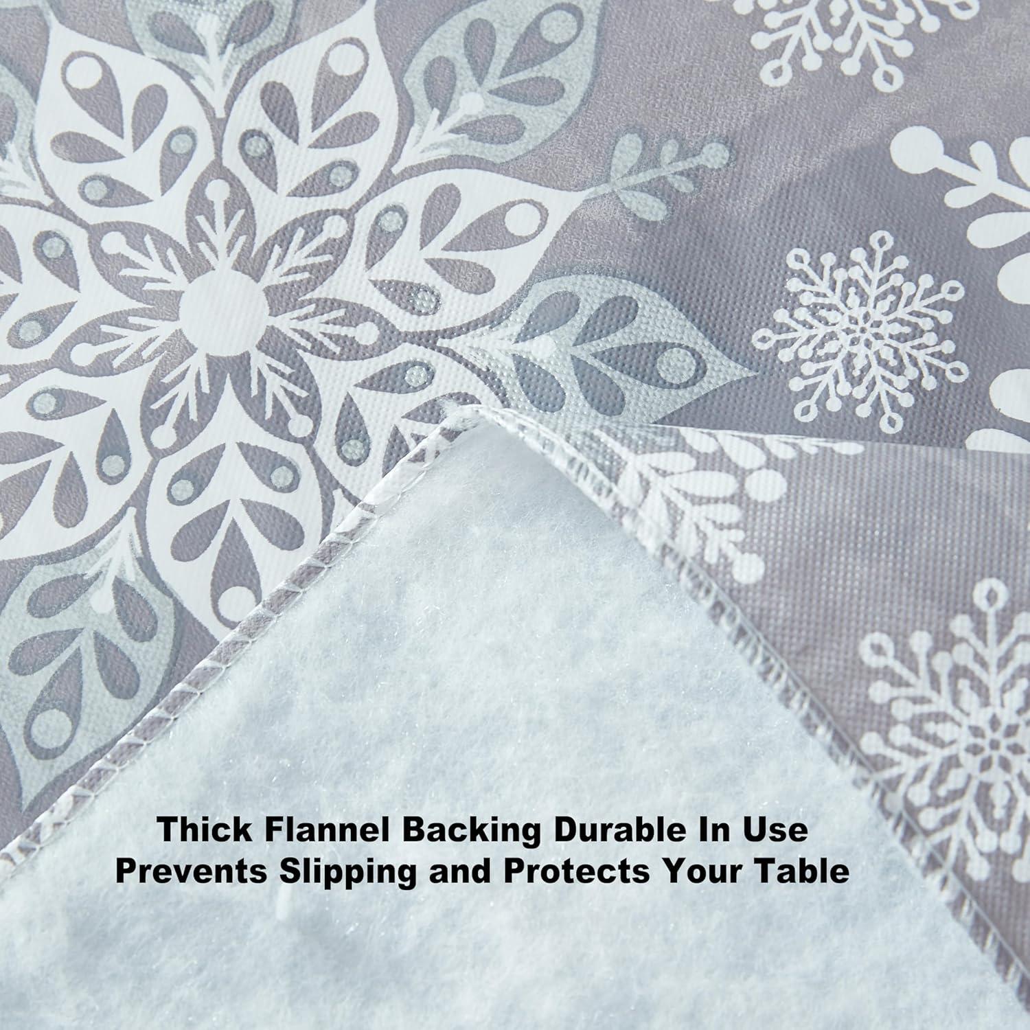 Newbridge Winter Sparkle Vinyl Flannel Backed Christmas Tablecloth - Silver Glitter Snowflake Print Wipe Clean Easy Care Holiday Tablecloth, 52in x 52in Square, Grey/Silver