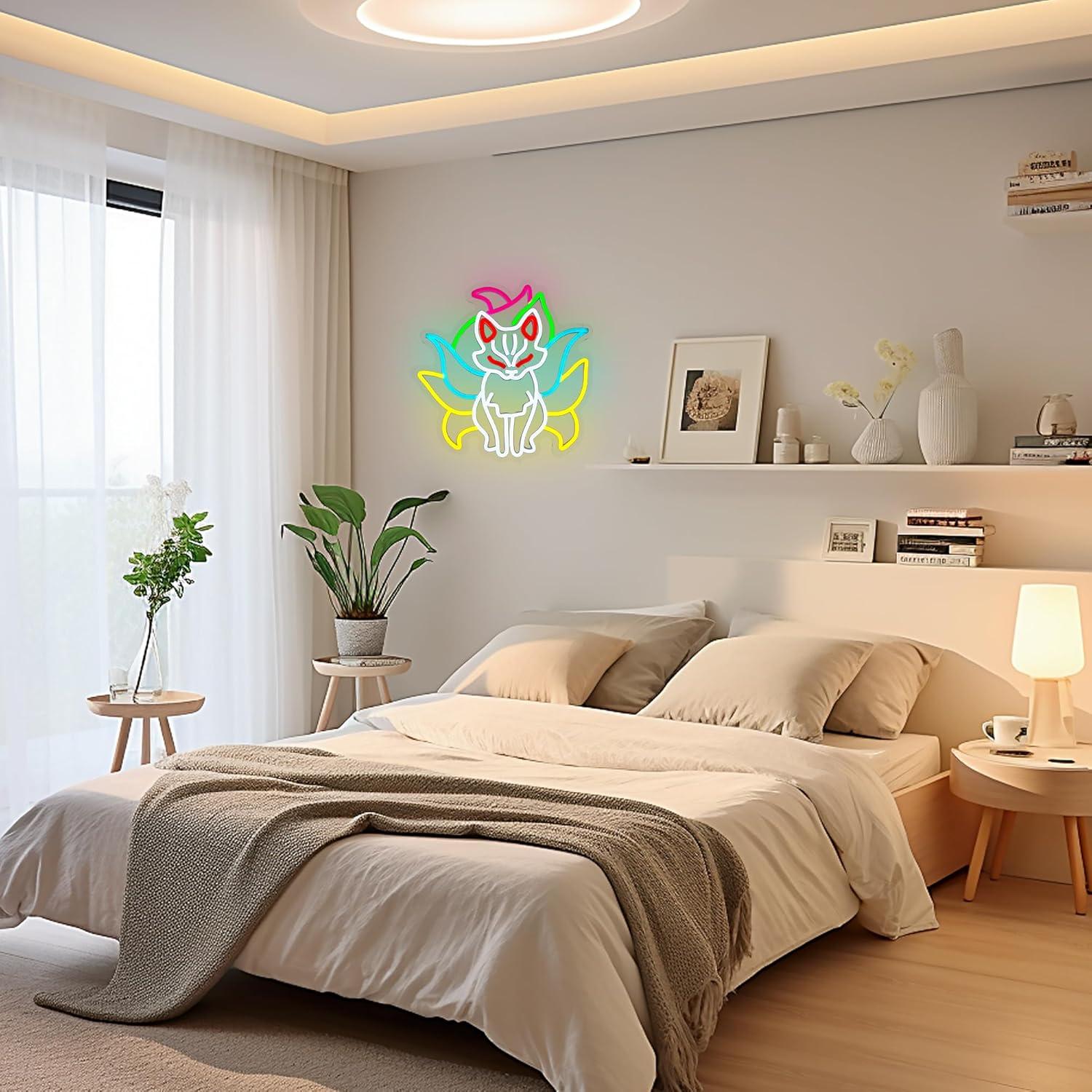 Nine Tails Fox Neon Sign Fox Neon Light for Wall Decor Animal Led Neon Sign Monster Led Neon Light Colorful Led Neon Light Dimmable Neon Signs for Bedroom Zoo Kids Room Decoration