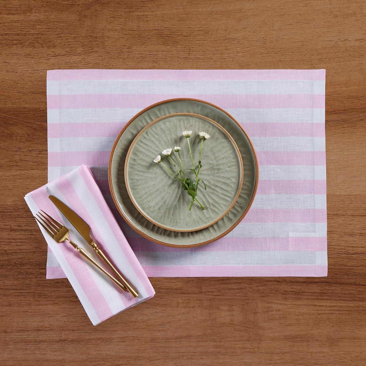 Solino Home Sorrento Stripe - 100% Pure Linen Placemats (Set of 4)