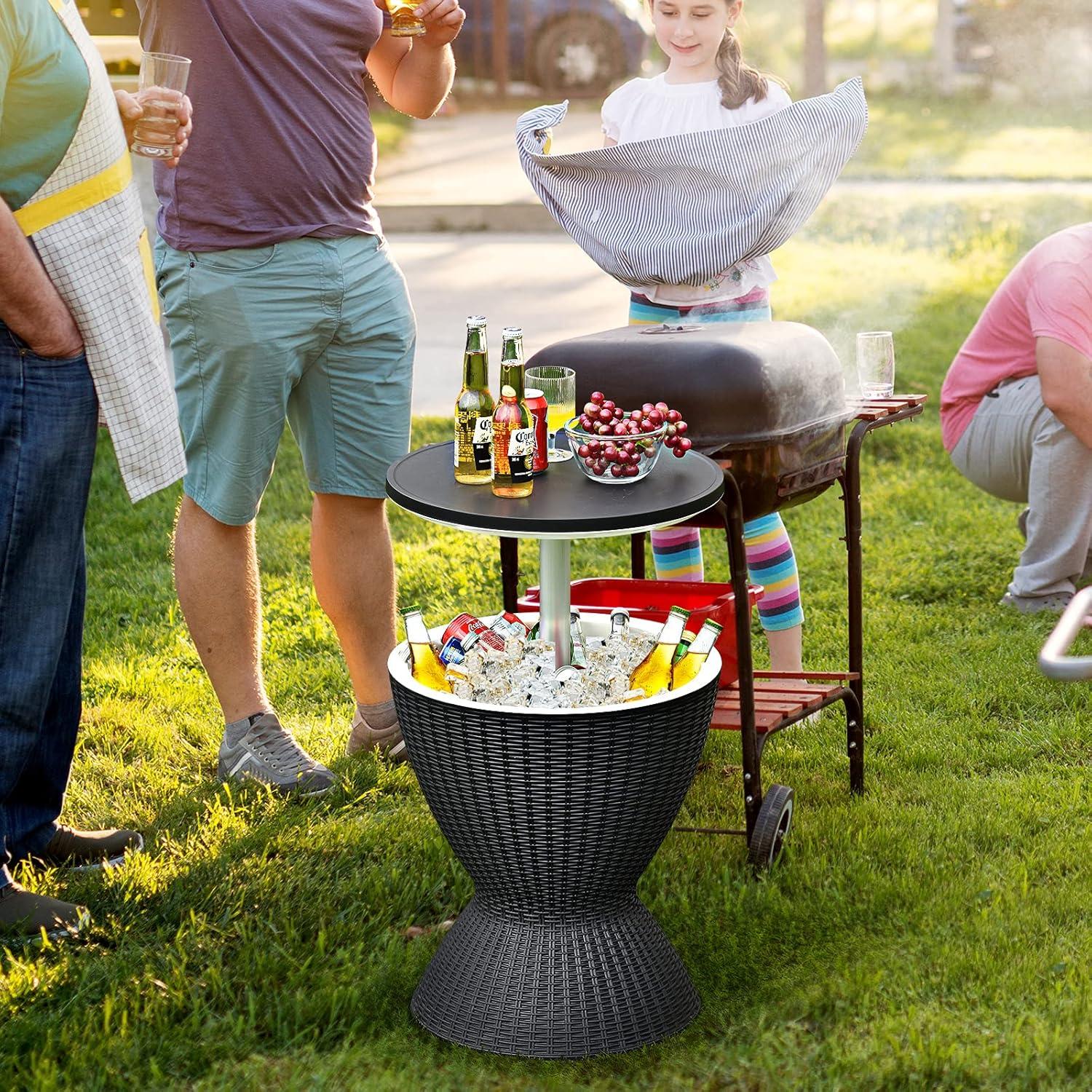 Costway 8 Gallon 3 in 1 Patio Rattan Cooler Bar Table Adjust Ice Bucket Black