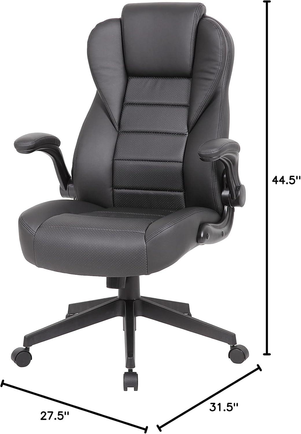 Executive High Back Leatherplus Flip Armchair Black - Boss Office Products: Ergonomic, Swivel, Lumbar Support, Adjustable Height