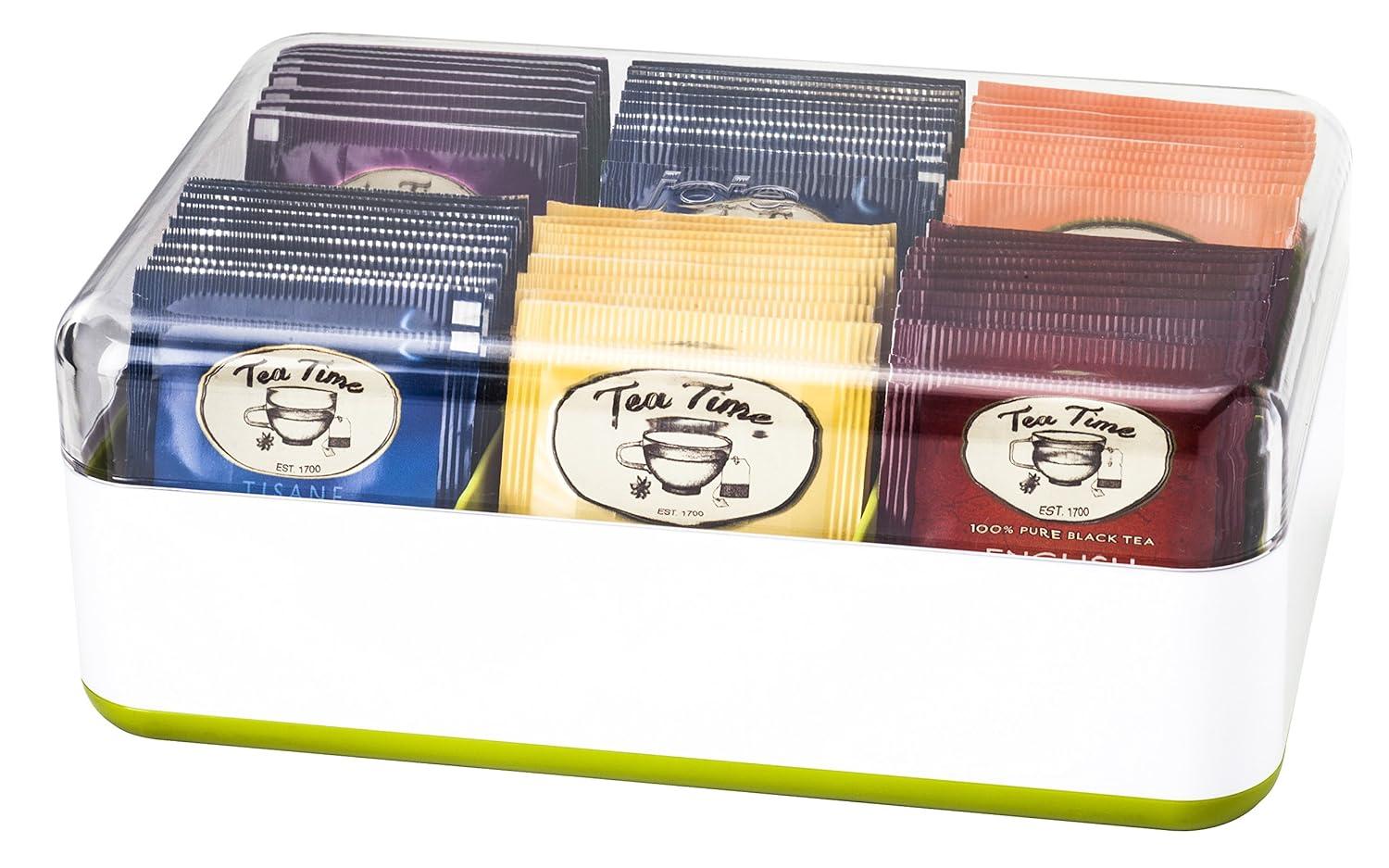 Joie MSC - Tea Storage Chest Box - 6 Compartments- Holds 60 Tea Bags ~ Assorted colors