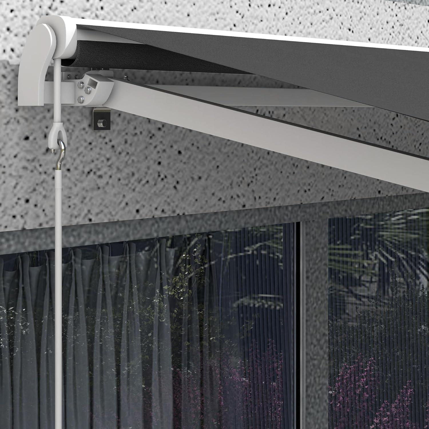 Outsunny 59'' Polyester Cream Cover Motorized Retractable Patio Awning