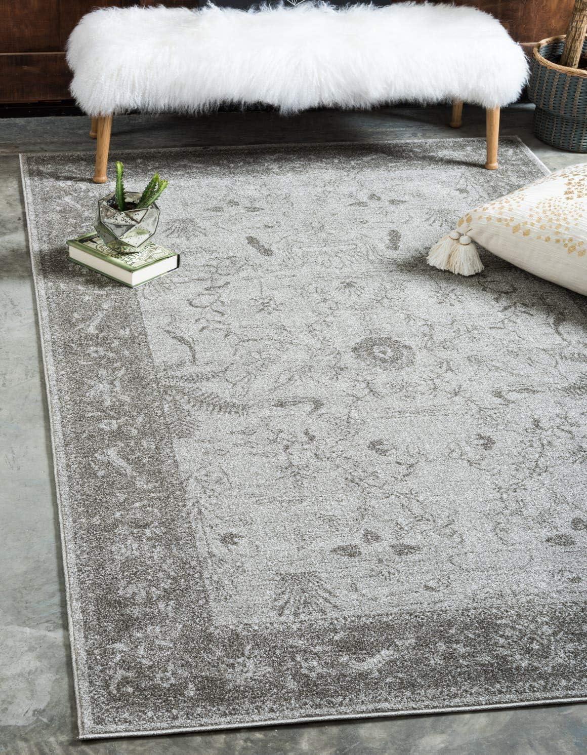 Elysian Light Gray Floral Reversible Indoor Rug - 3' 3" x 5' 3"