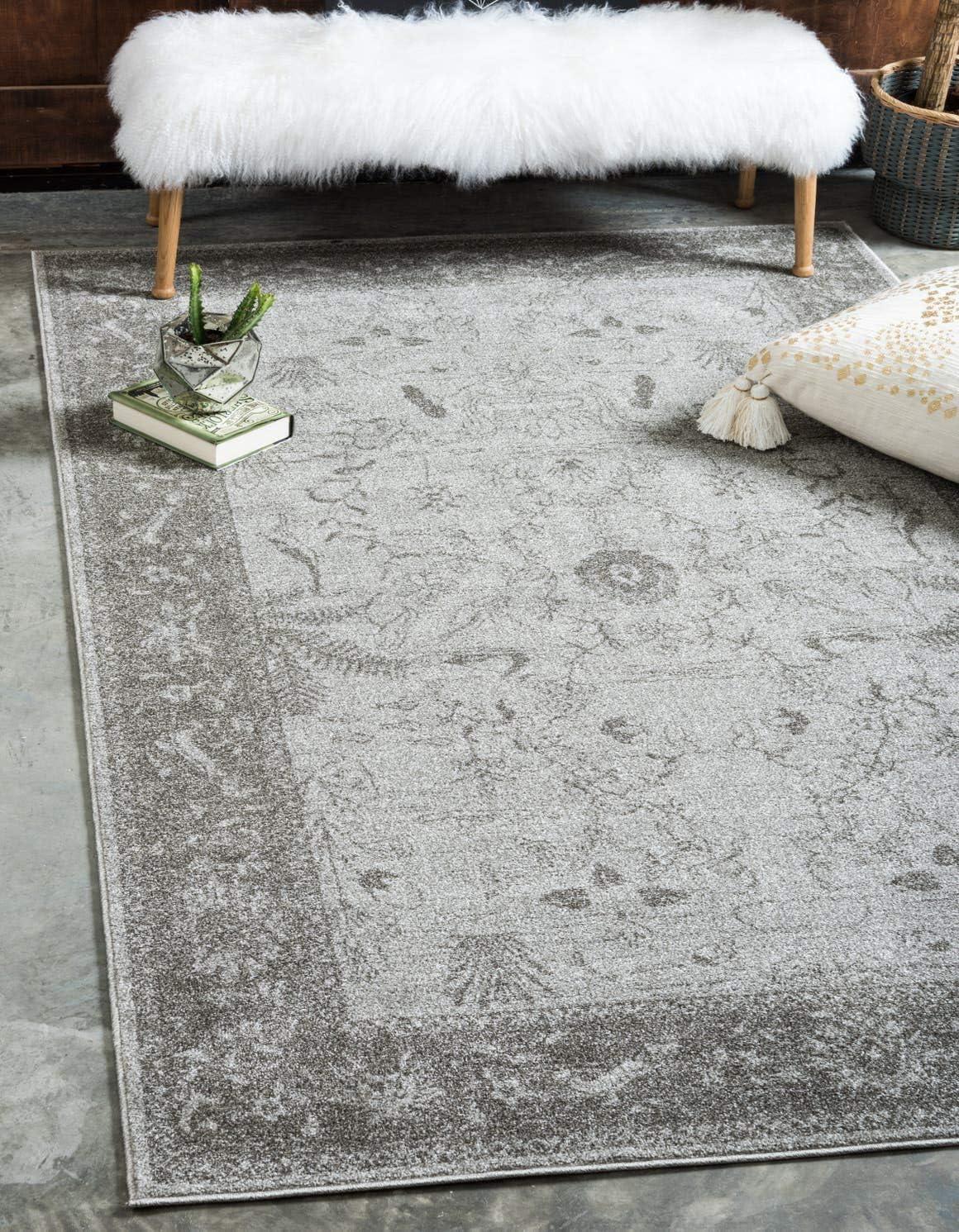 Unique Loom 7' 1 x 10' 0 Light Gray La Jolla Floral Area Rug