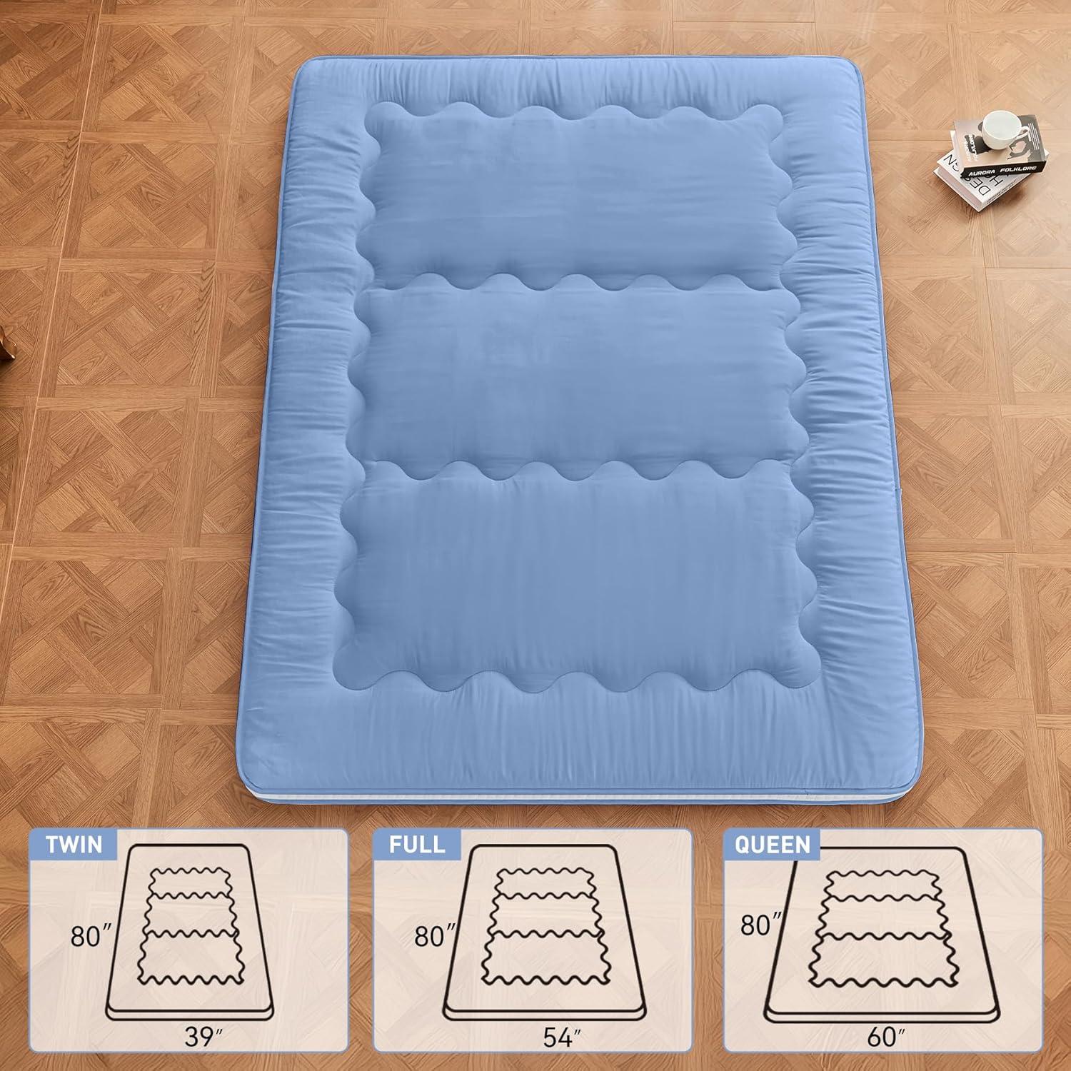 Dr.Futon Japanese Floor Futon Mattress Extra Thick Folding Roll Up Bed Topper Mat for Guest,Lounger and Tavel