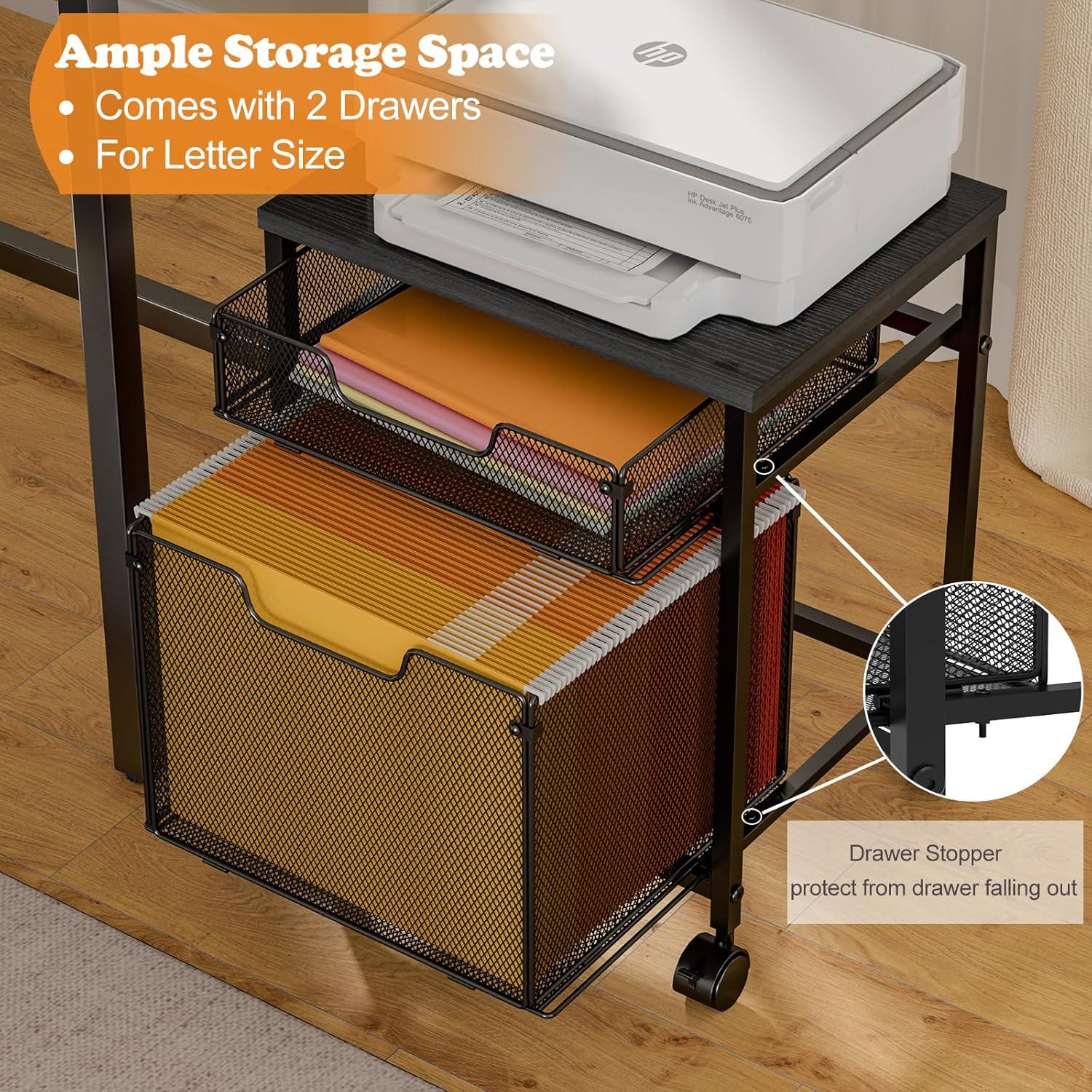Rolling File Cabinet Cart,Printer Stand with 2 Drawers,Mobile Filing Cabinet on Lockable Wheels