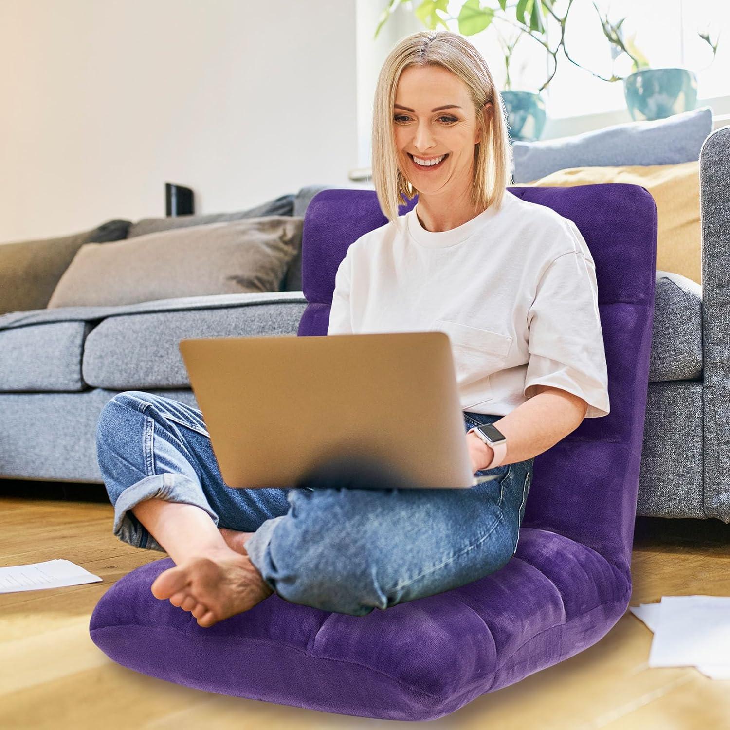 Tangkula Adjustable 14-Position Floor Chair ,Padded Gaming Chair Lazy Recliner Purple