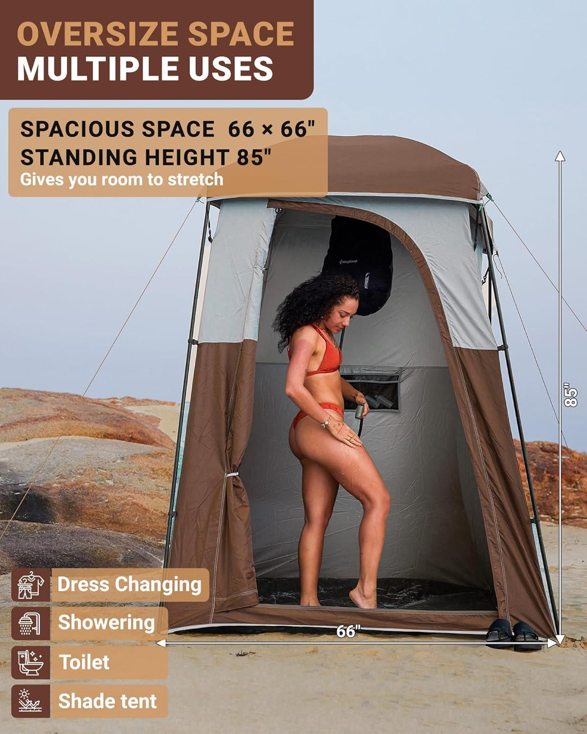 KingCamp Shower Tent, Portable Camping Bathroom Tent with 5 Gallon Solar Heated Bag, Outdoor Privacy Changing Room Tent, Privacy Shelter for Toilet, Dressing Outdoor Camping, Hiking