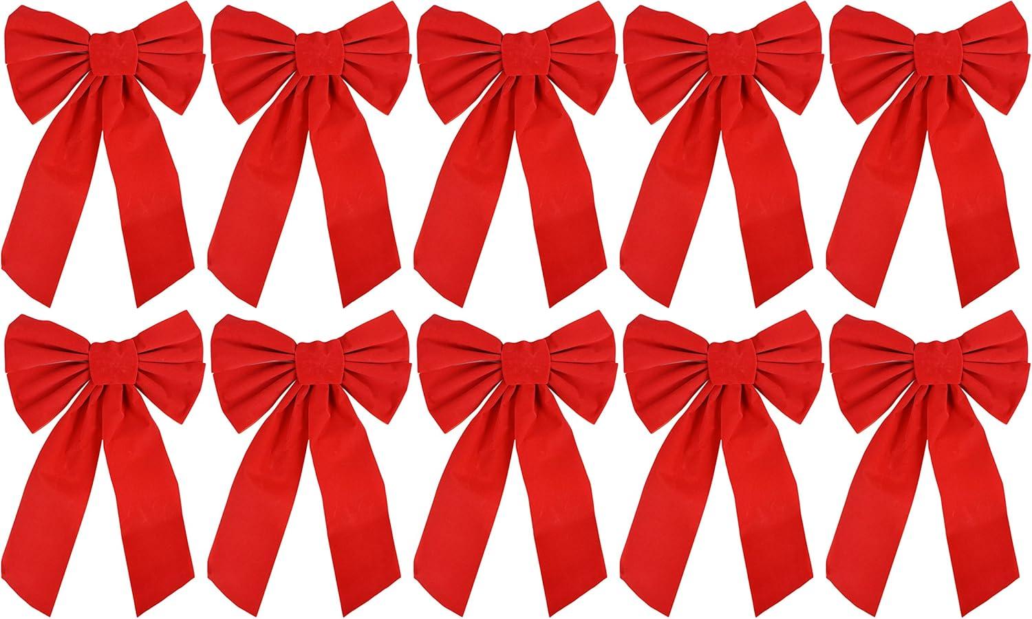 Celebrate A Holiday Red Velvet Christmas Wreath Bow, Set of 10 - Dimensions of 9" W X 13" L - Great for Christmas Garland, Large Gifts, Parties and More - Indoor or Outdoor Christmas Decorations