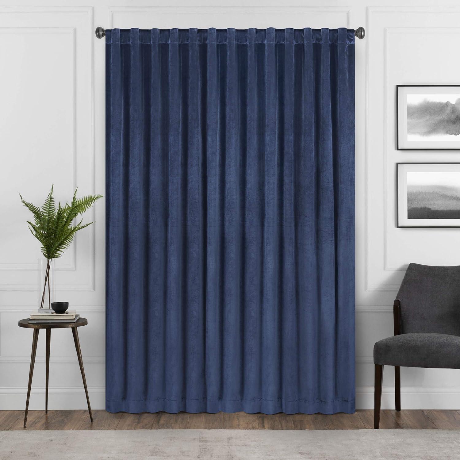 Navy Velvet Blackout Rod Pocket Curtain Panel, 50 in x 95 in