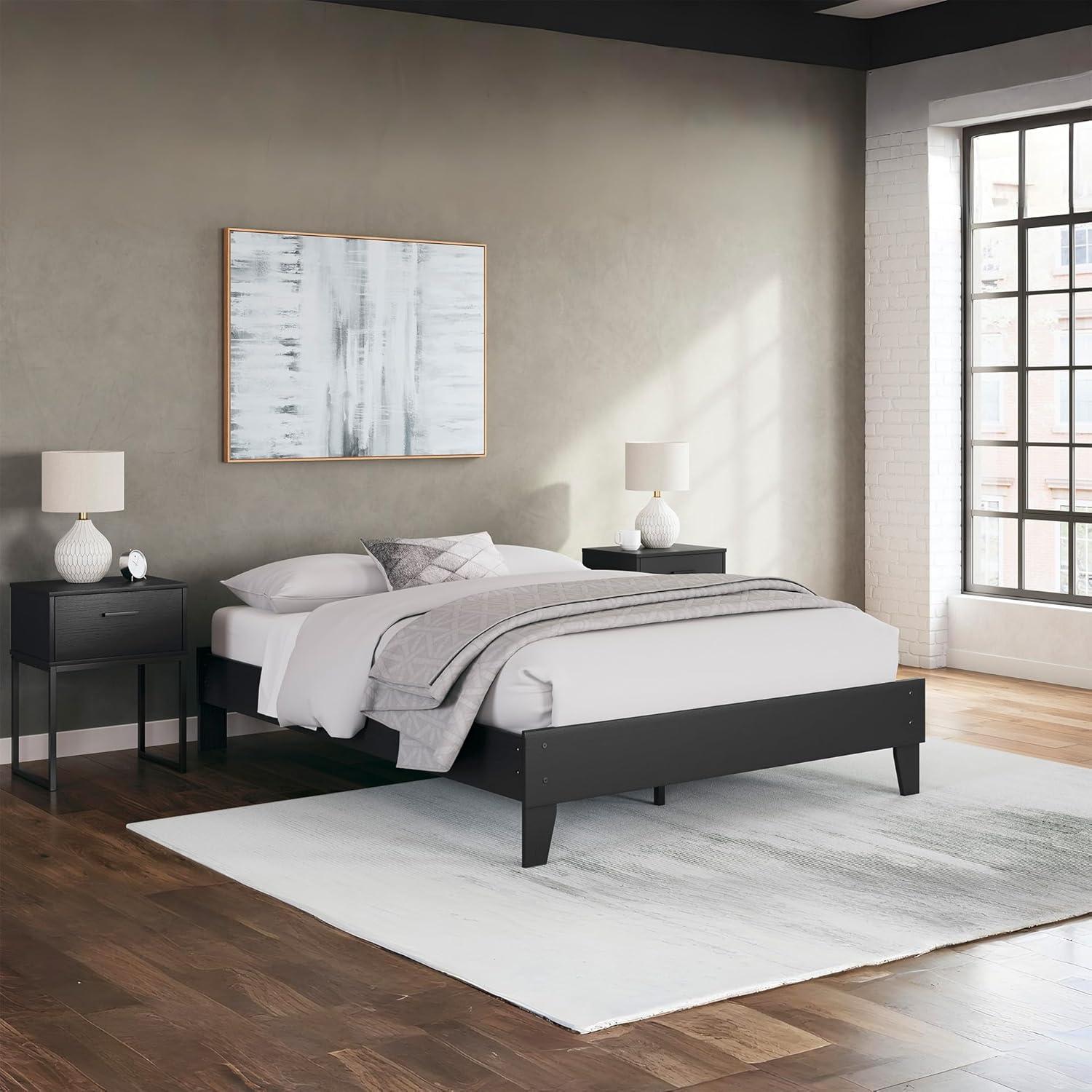 Signature Design by Ashley Queen Piperton Platform Bed Black: Modern Style, MDF Frame, No Box Spring Needed