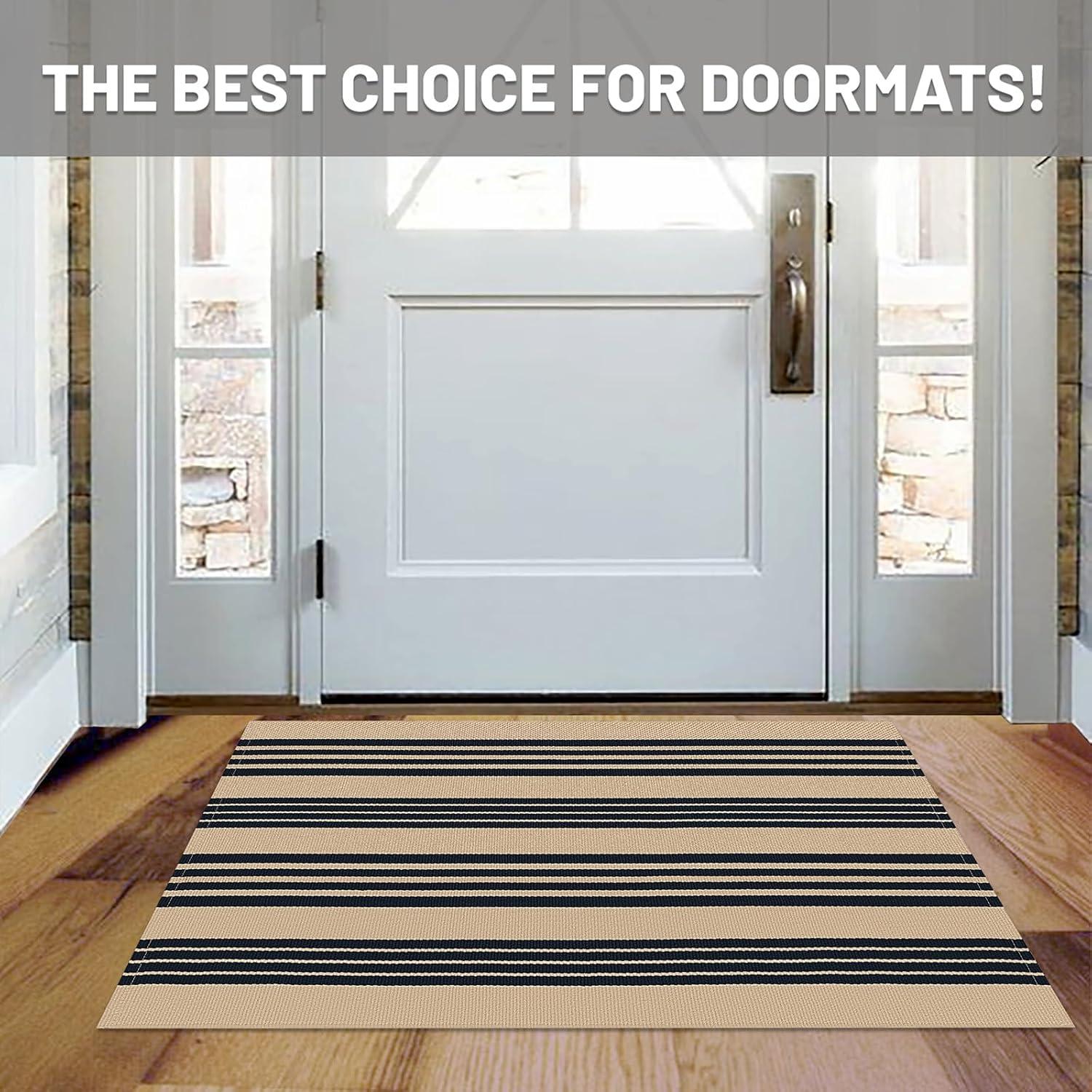 IOHOUZE Navy and White Striped Rug 2'x3' Front Door Rugs, Small Washable Area Rug for Front Porch, Spring Summer Doormats Outdoor Indoor, Cotton Rugs for Entryway Porch Entrance