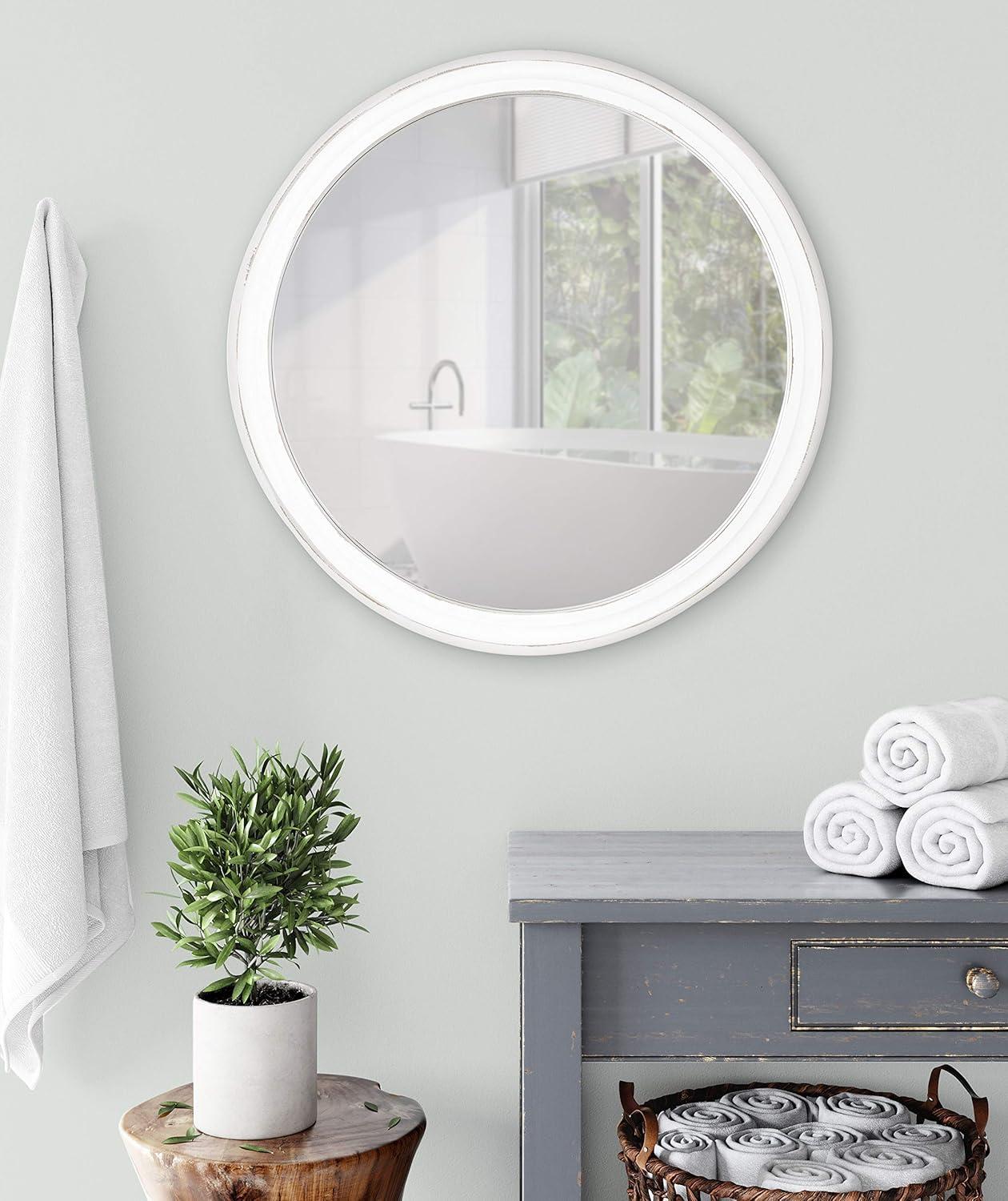 WallBeyond 28" Wood Round Mirror White