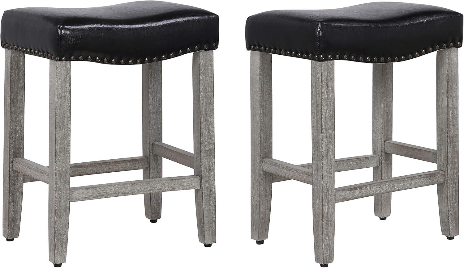 Polytrends Jameson Upholstered Polyester Gray 24 Inch Counter Stool (Set Of 2) Antique Gray/Beige Metal Foam Upholstered Foam Cabin & Lodge