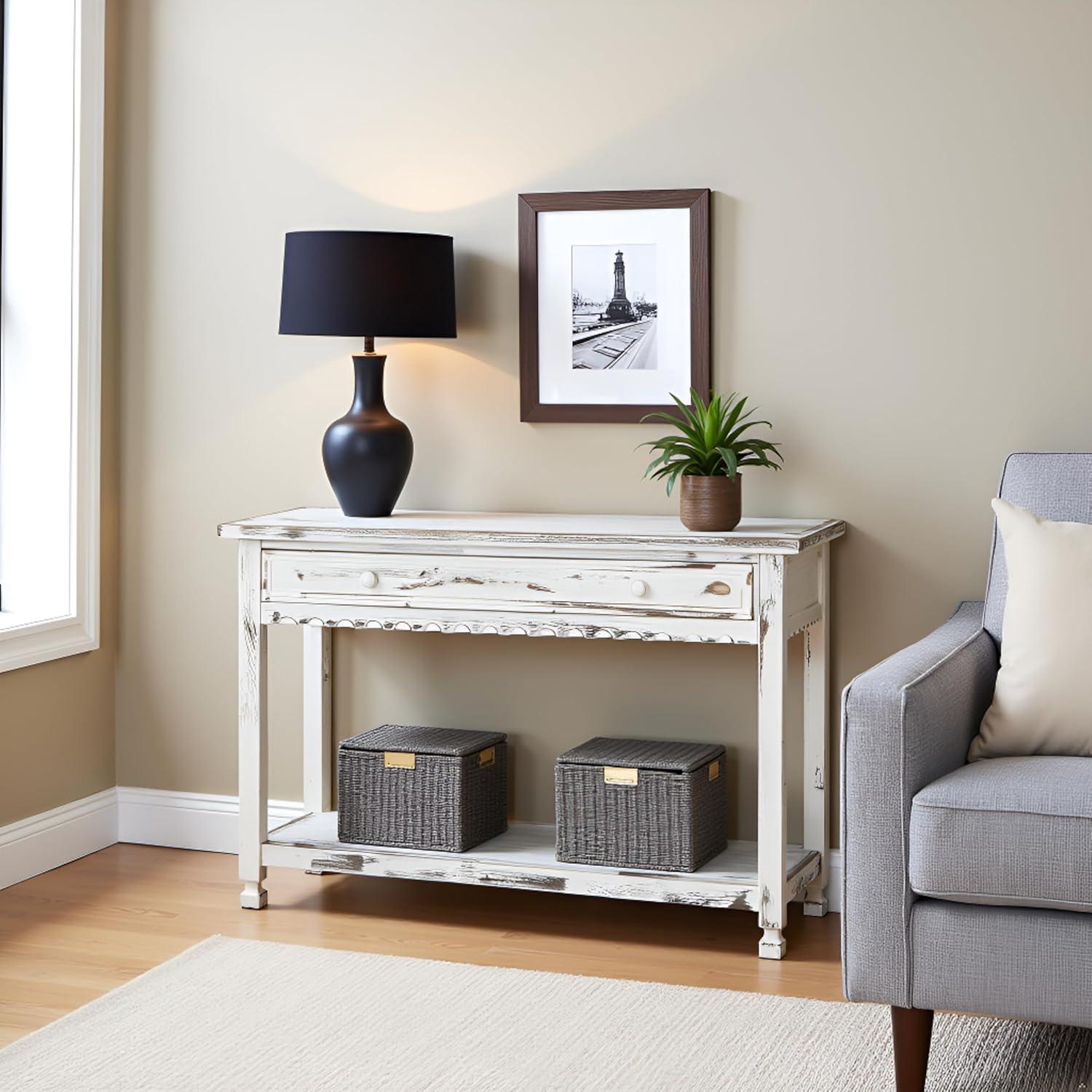 Console Table Hardwood White - Alaterre Furniture: Elegant Entryway Furniture with Storage Shelf, Spot Clean
