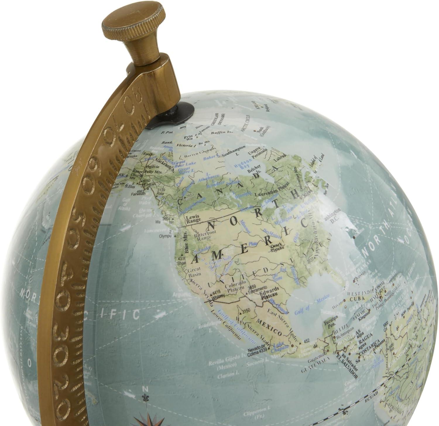 Olivia & May 16" x 9" Geographic Globe with Wood and Marble Base Blue/Green : Coastal Indoor Decor Sculpture