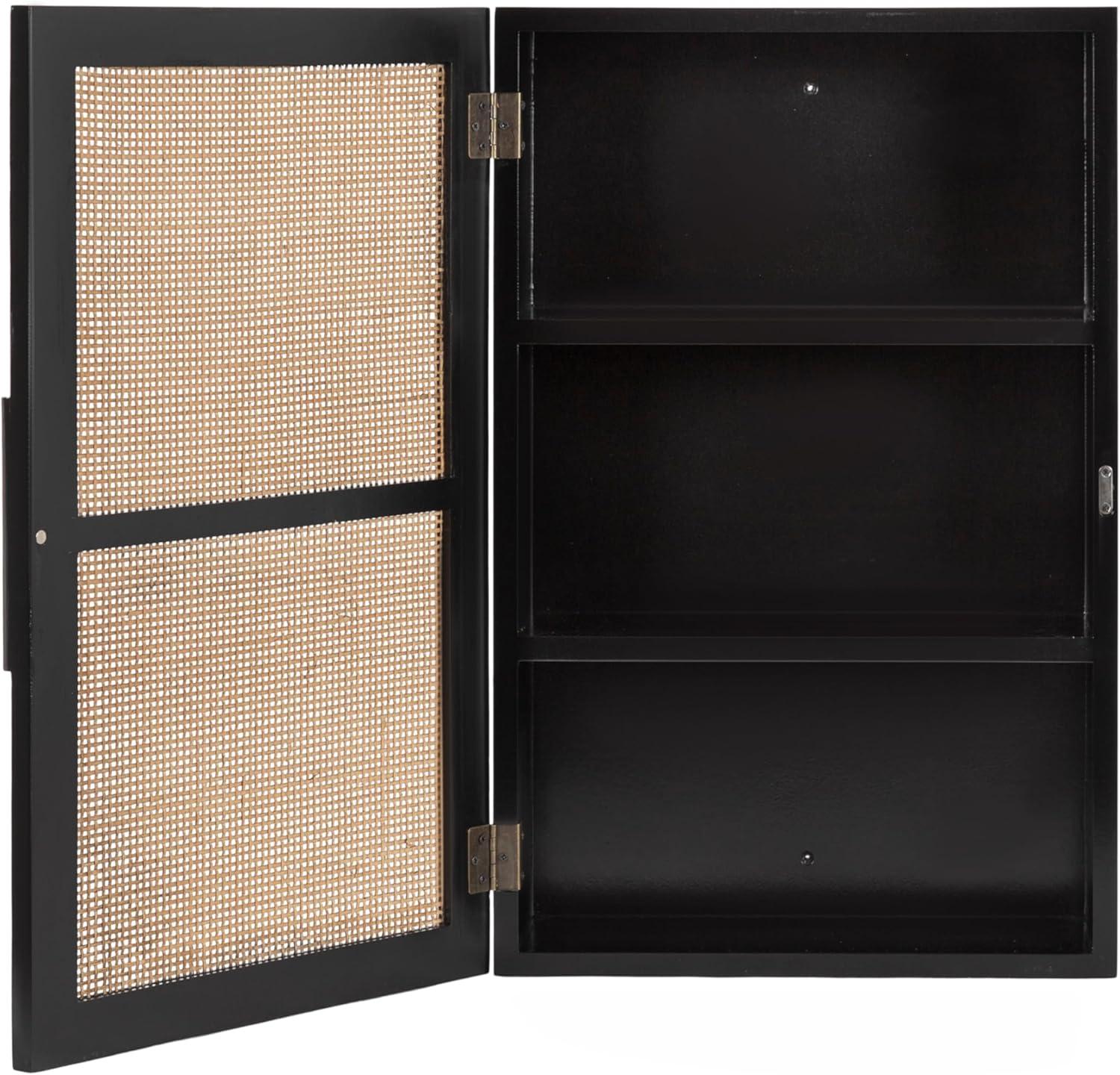 Kate and Laurel Ori Transitional Cane Wall Cabinet with Door, 15 x 7 x 24, Painted White Wood and Natural Rattan, Decorative Rattan Over the Toilet Cabinet with Three Shelves for Decor and Display