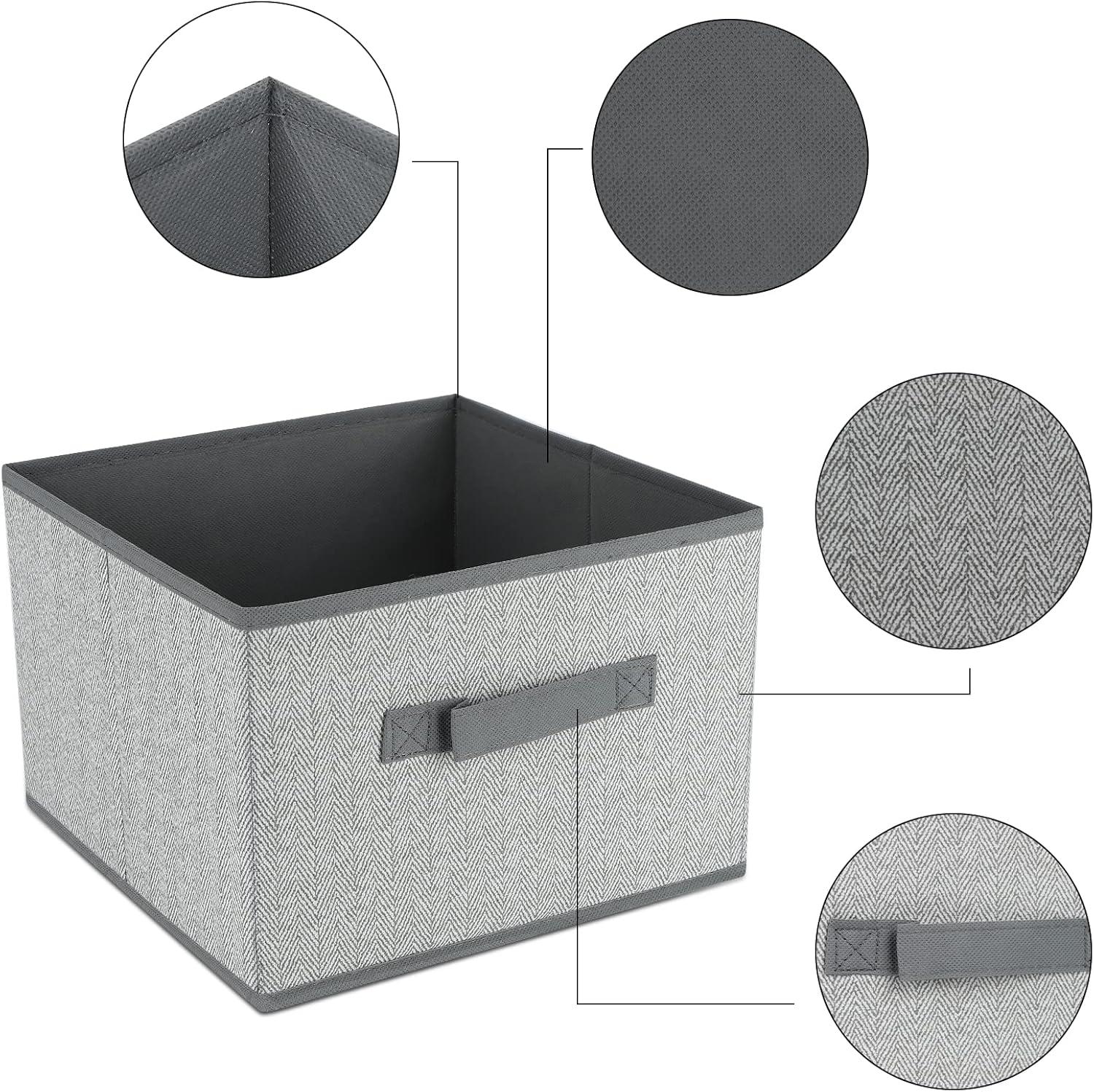 Gray Foldable Fabric Storage Bins with Handles, 11 x 11 x 8 inch