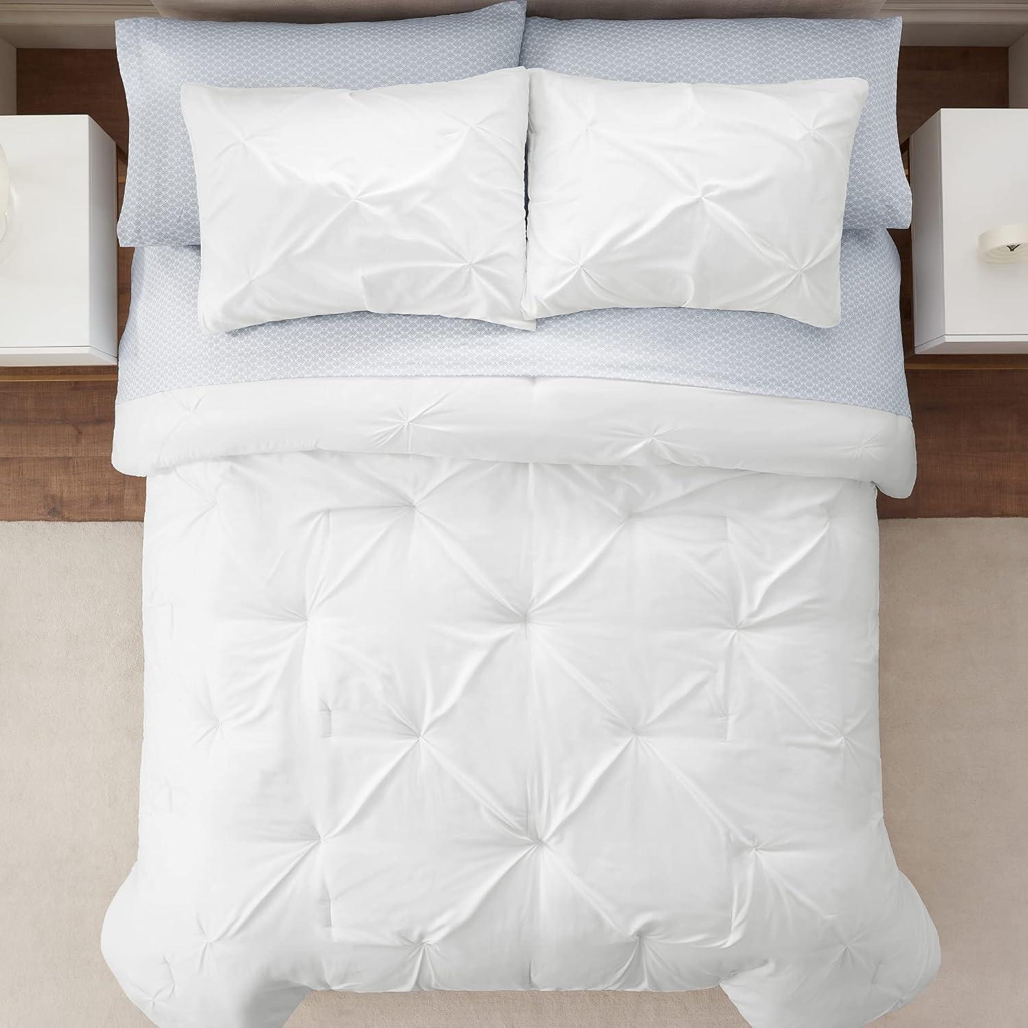 7pc Queen Simply Clean Pleated Bed in a Bag White - Serta: Polyester, Stain-Resistant, Machine Washable