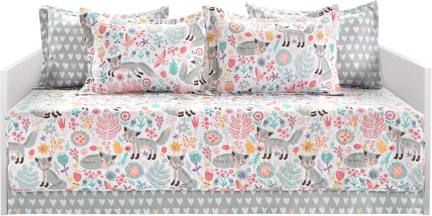 Gray and Pink Fox Print 6-Piece Toddler Daybed Set