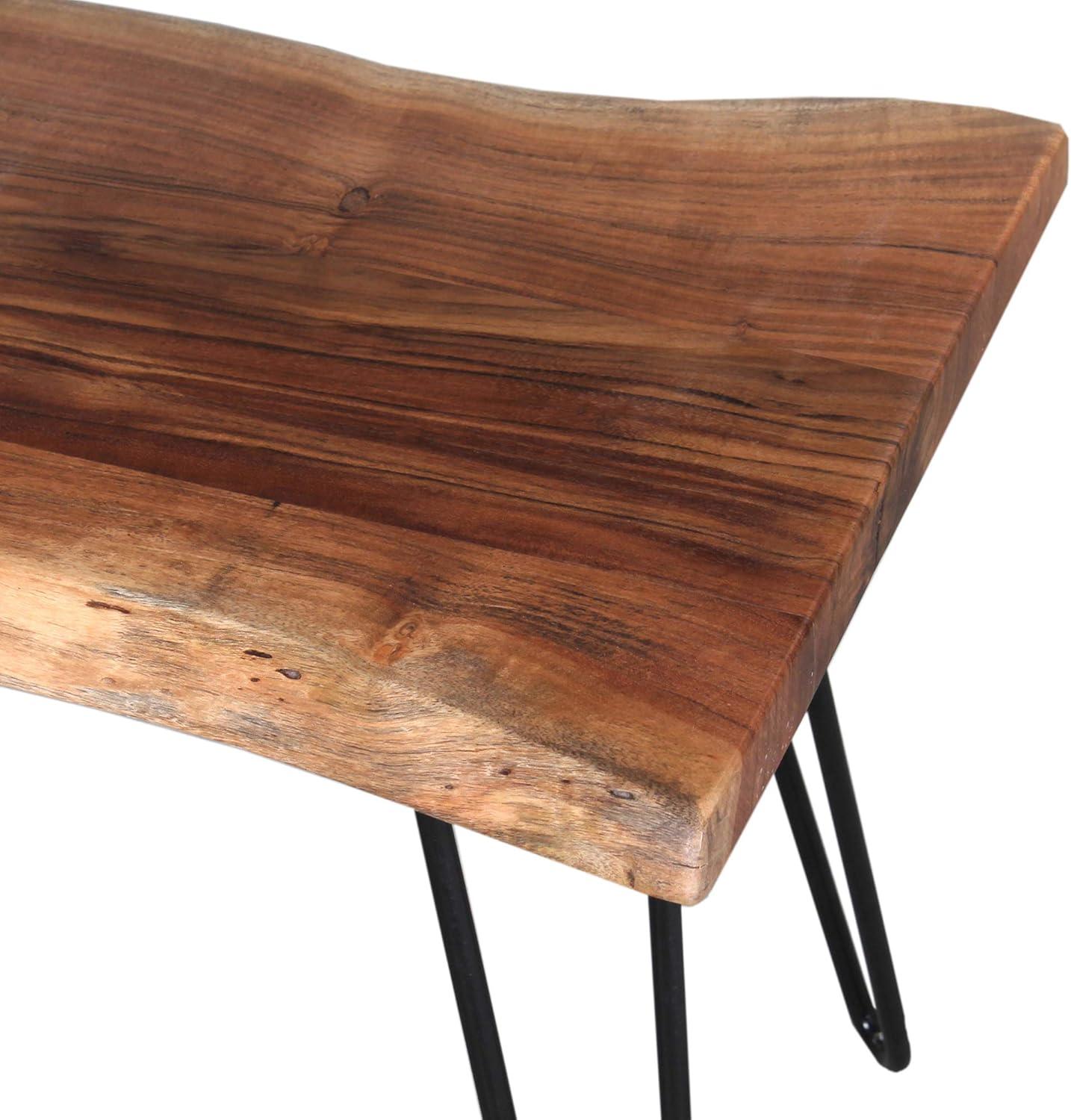 Alaterre Furniture Hairpin Natural Brown Live Edge Wood with Metal Bench