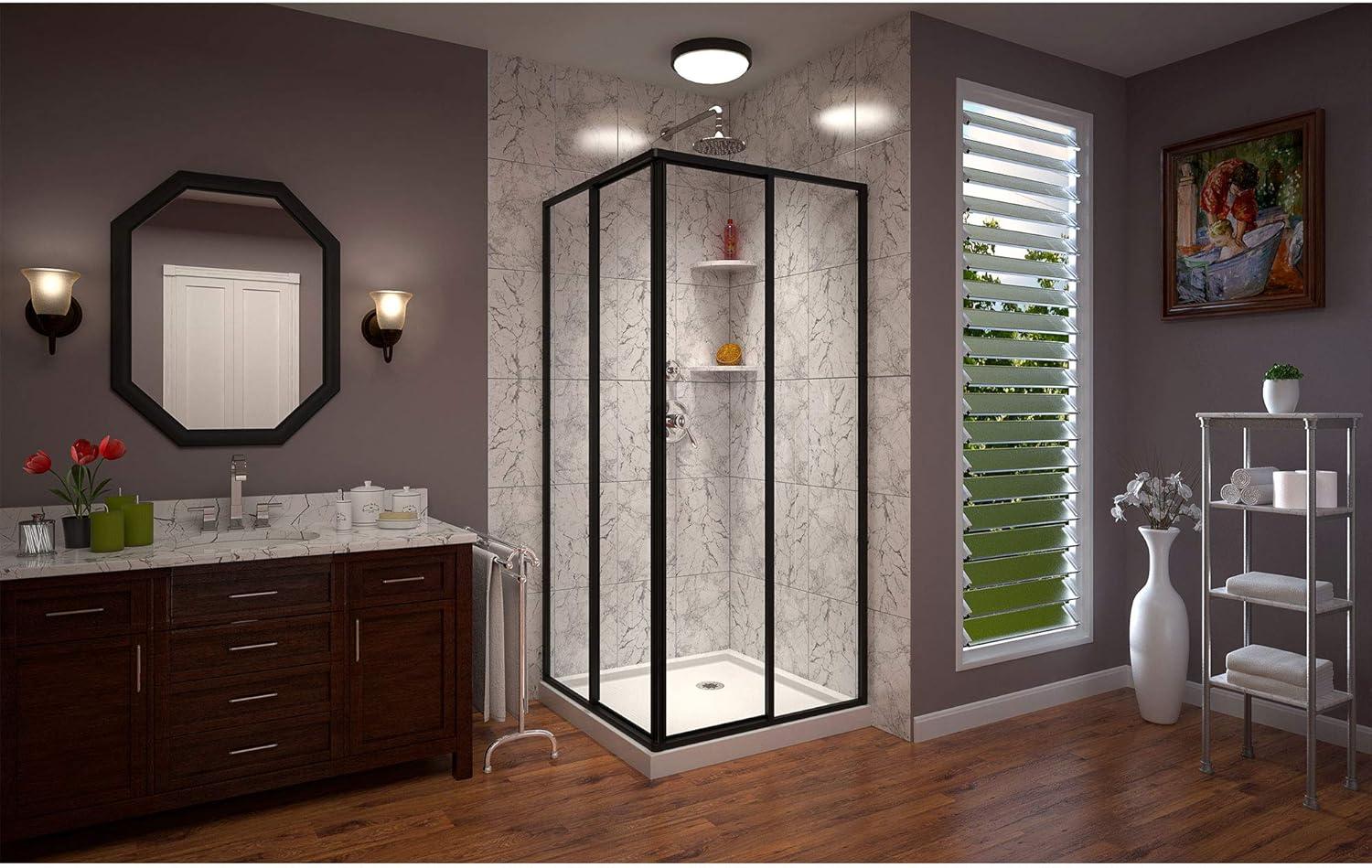 Cornerview 36" x 74.75" Framed Square Sliding Shower Enclosure with Base Included