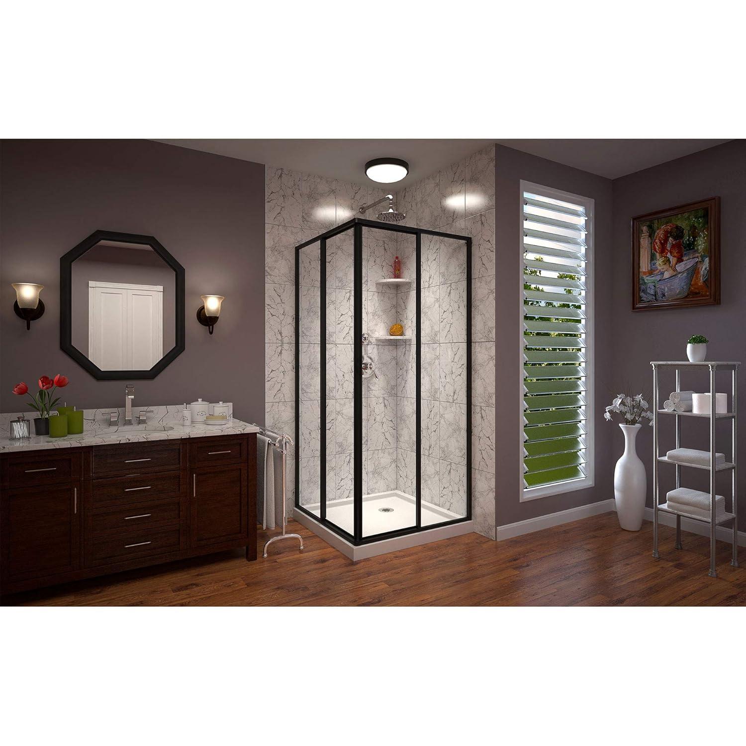 Cornerview 36" x 74.75" Framed Square Sliding Shower Enclosure with Base Included