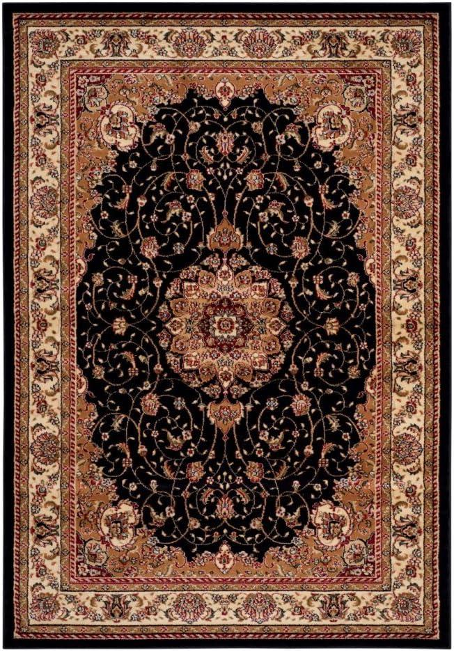 Lyndhurst LNH329 Power Loomed Area Rug - Black/Ivory - 4' Round - Safavieh