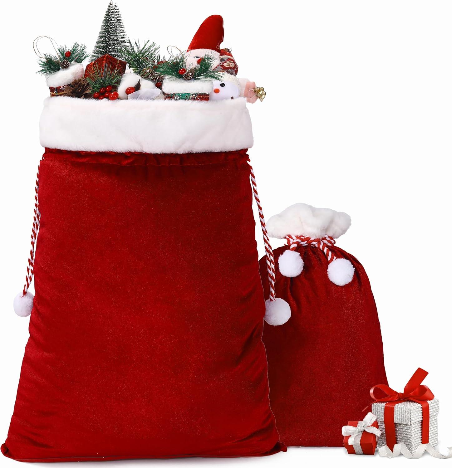 Red Velvet Christmas Gift Bags with White Faux Fur Trim